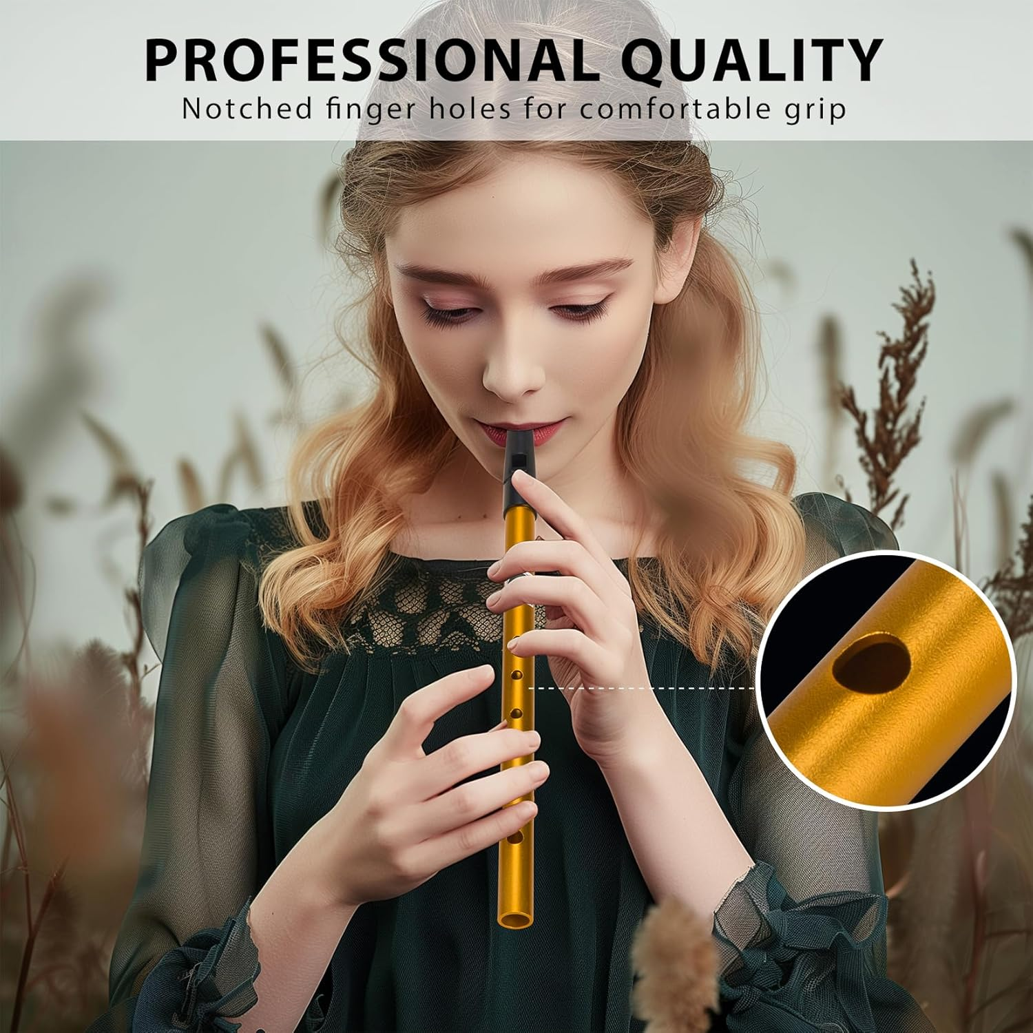 Irish Tin Whistle in Key of C, Traditional Penny Whistle for Adults & Beginners, Ideal for Celtic Folk Music, Brass Clarke Wind Instruments & Low Whistle with Music Book (Gold) image number 6