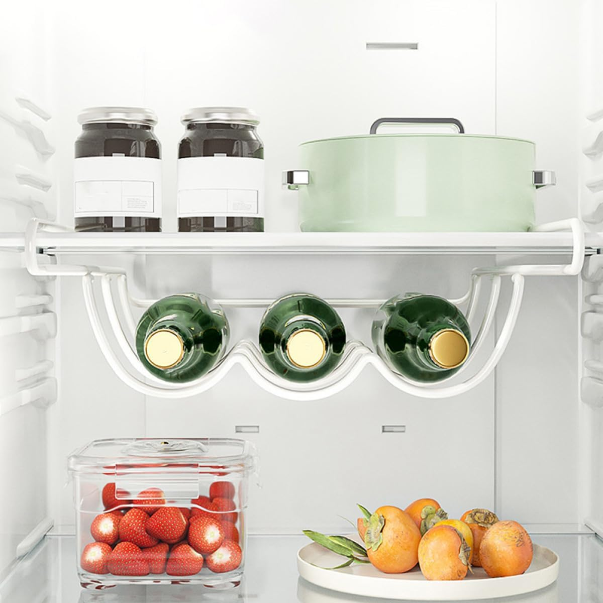 Cabilock Metal Fridge Wine Bottle Holder Rack White under Shelf Refrigerator Organizer Space-Saving Kitchen Storage for Bottles and Drinks image number 6