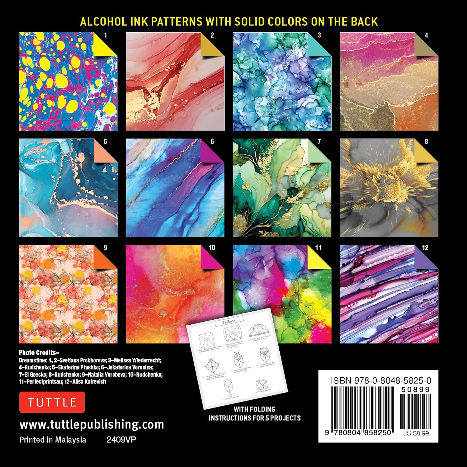 Origami Paper 200 Sheets Alcohol Ink Patterns 6" (15 Cm): Tuttle Origami Paper: Double-Sided Origami Sheets Printed with 12 Designs (Instructions for 5 Projects Included) image number 1