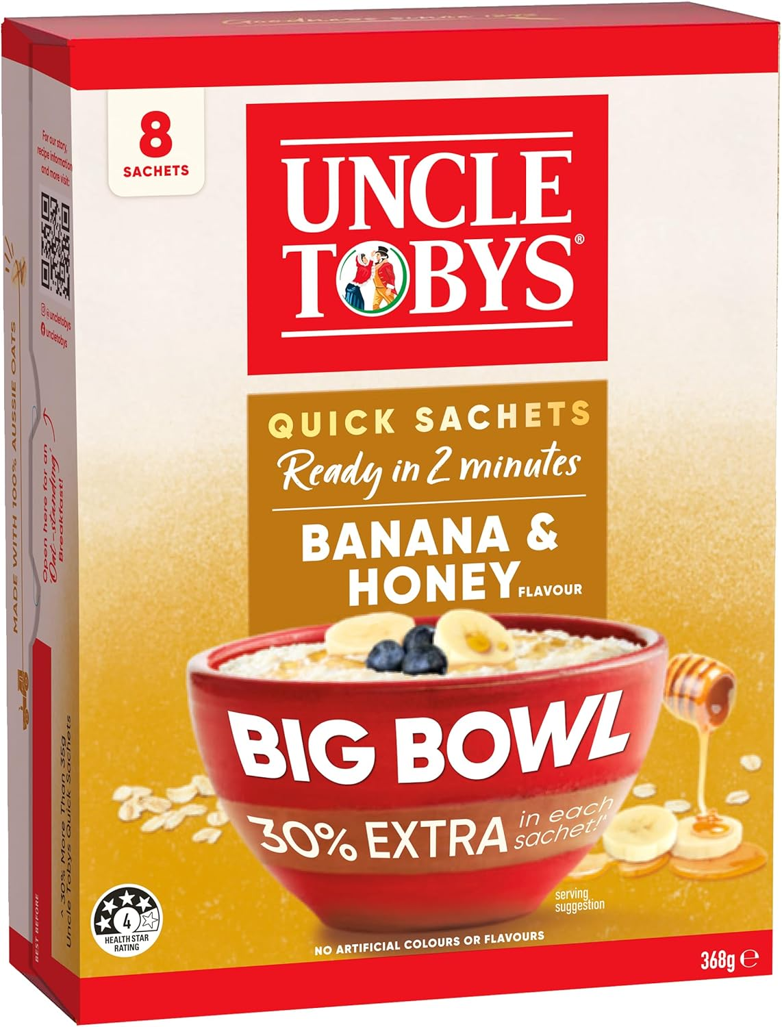 UNCLE TOBYS Oats Quick Sachets Banana and Honey, Big Bowl, 8 Sachets image number 5