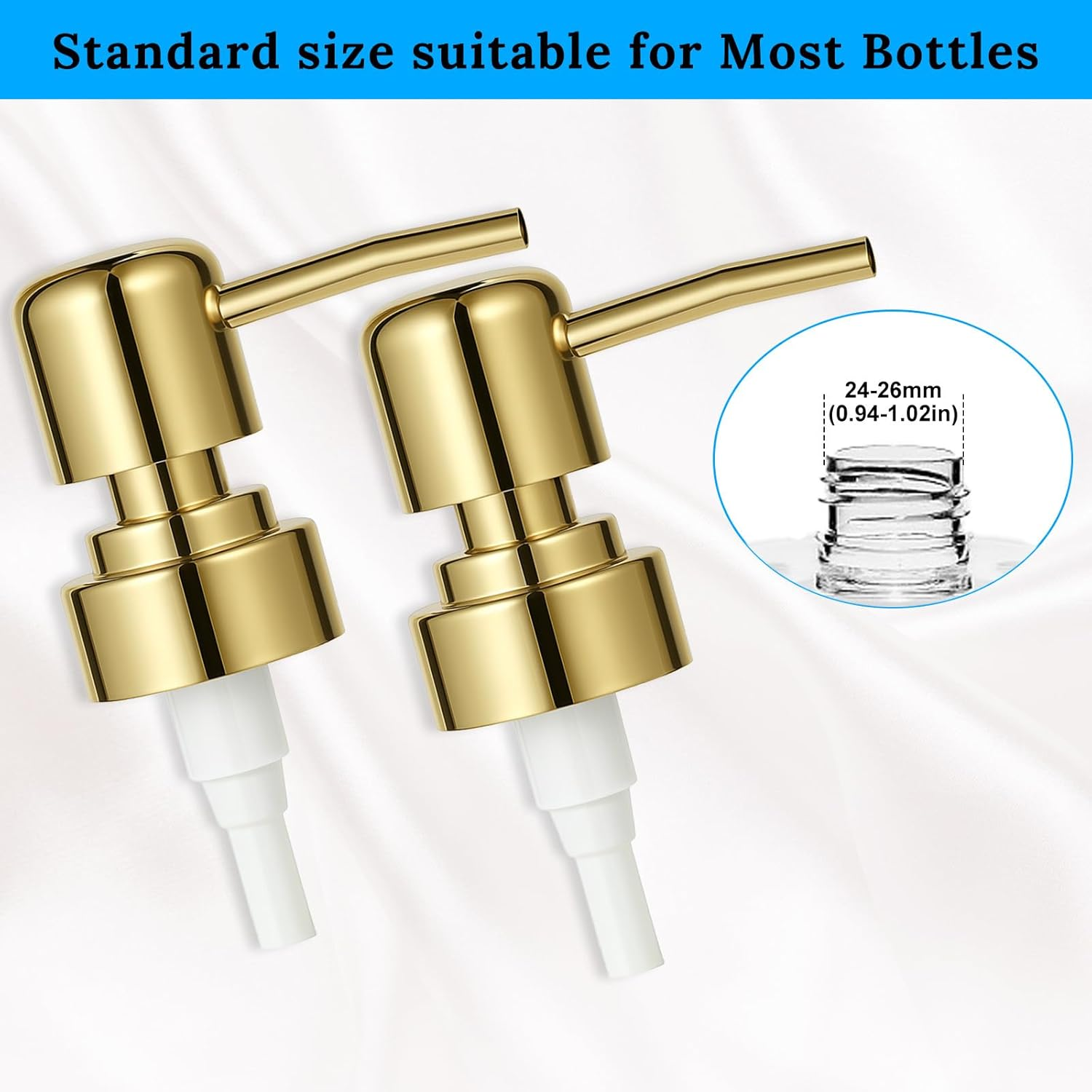 2 Pack Gold Soap Dispenser Pump Replacement Top Dispenser Pumps Refill Dispensers Liquid Hand Soap Dispensers Soaps Pumps Replacement for Lotion Regular Glass Mouth Bottles image number 3