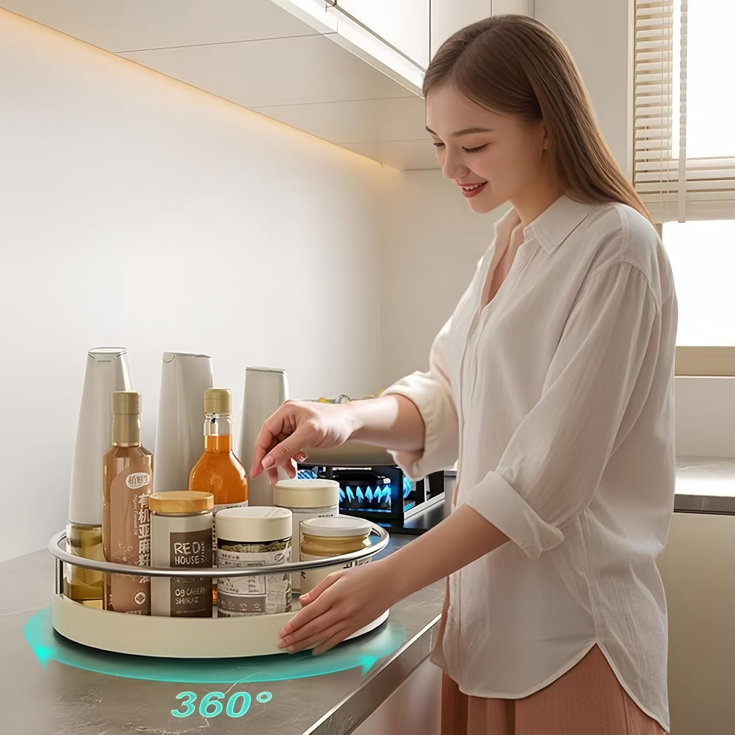 360&deg; Rotating Lazy Susan Organizers,Turntable Spice Rack Organisers,10In Non-Slip Multifunctional Spice Rotating Storage Rack for Kitchen,Pantry, Table,Bathroom,Closet Organizers image number 1