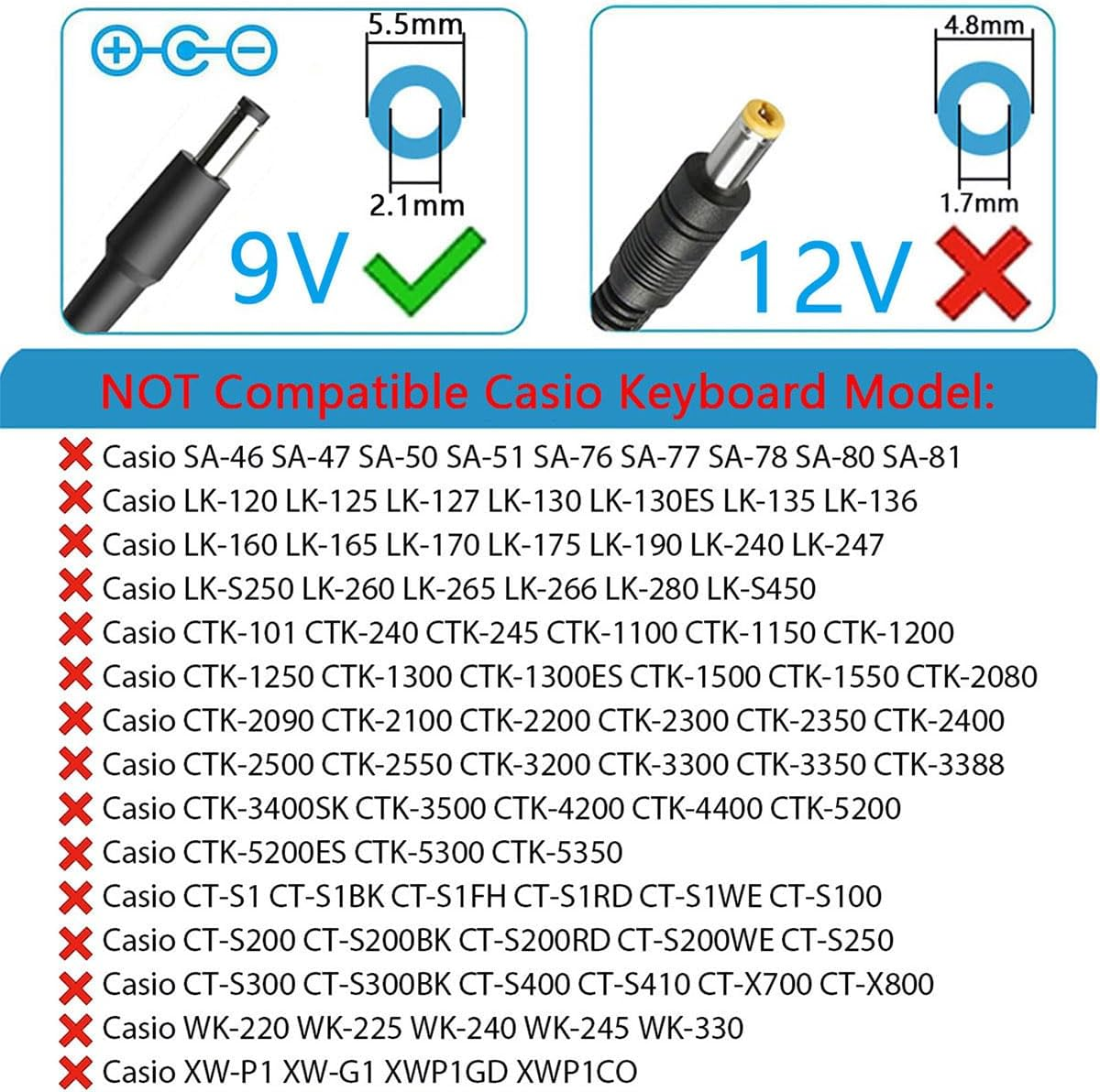 SAA Certified Guitar Pedal Power Supply, AC to DC 9V Power Cord for BOSS Zoom Roland Effects Pedal, Distortion, Casio Keyboard, PSA-120S PW-CT-9V, Center Negative image number 5