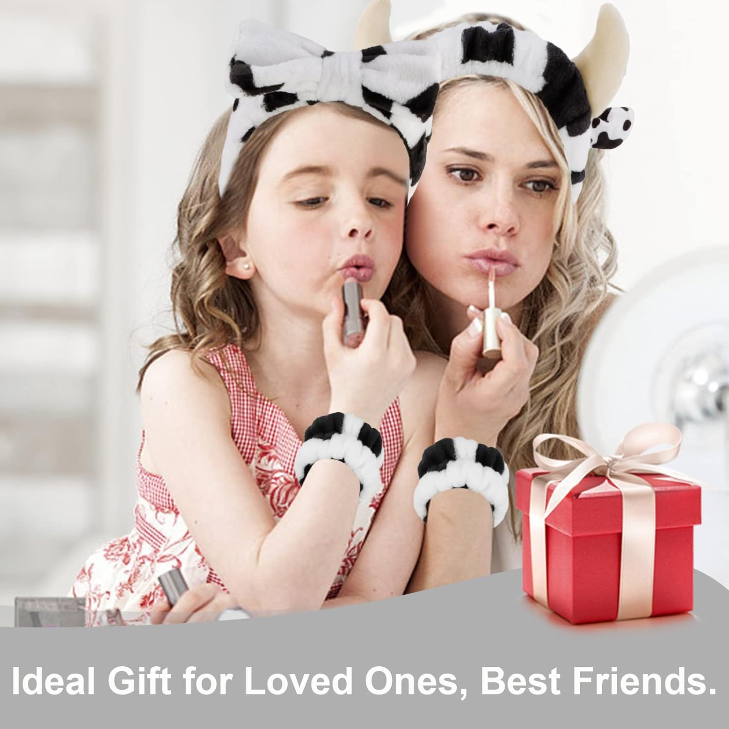 Canitor Cow Print Spa Headband and Wrist Bands Kit for Washing Face Soft Makeup Headband Cute Cow Ears Skincare Headband Wristband Set Stuff Gifts for Women Girls - 02-Bear image number 3