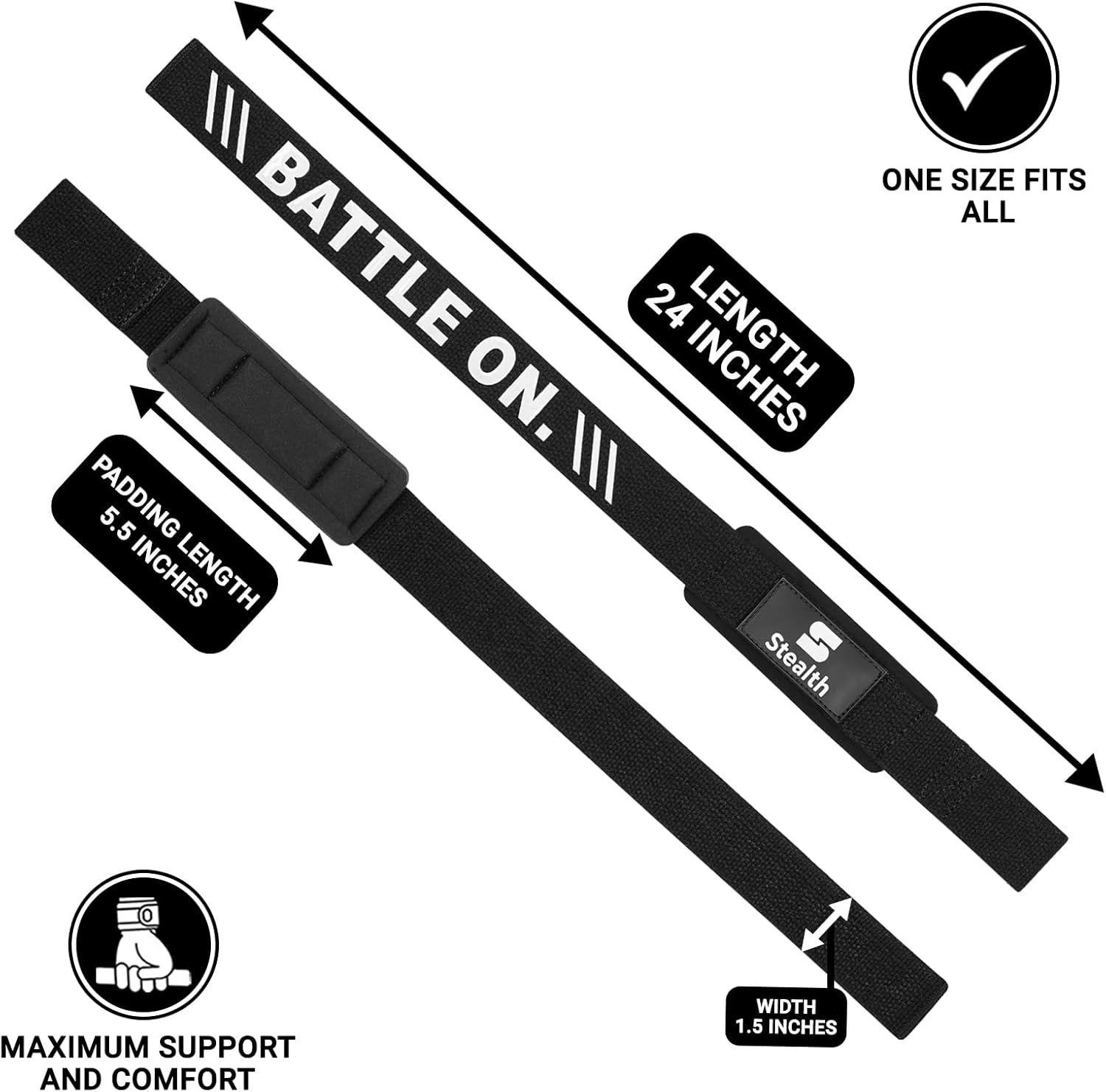 Stealth Sports Weight Lifting Straps with Non-Slip Handle - Heavy Duty Padded Fitness & Deadlifting Straps for Bodybuilding, Gym, Fitness and Powerlifting image number 2