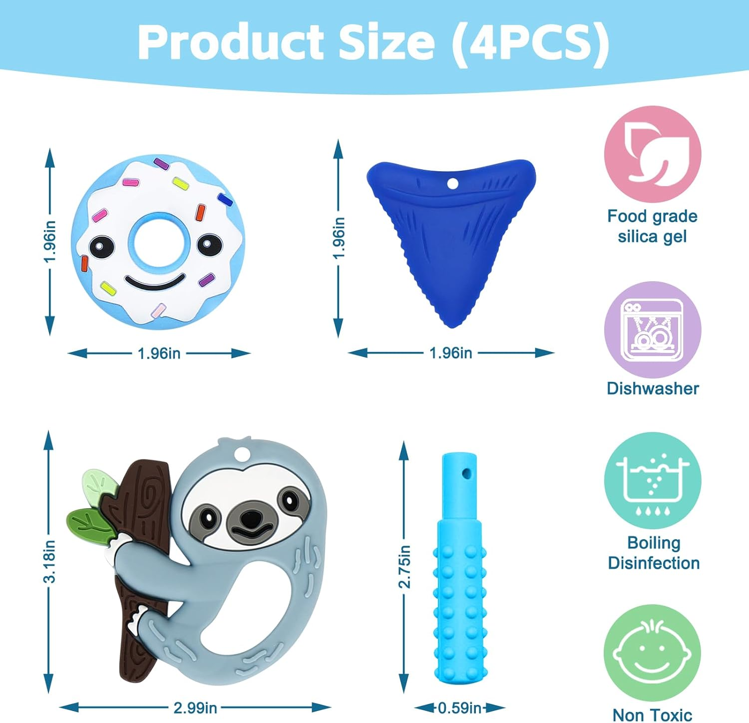 Chewy Necklace Sensory Toys for Autism | 4-Pack Silicone Chew Necklaces for Kids & Adults | Reduce Anxiety, Fidgeting, and Stress image number 4