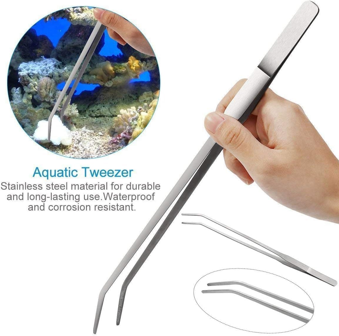 Lehom Aquatic Plant Tools 5 Pieces Aquarium Plant Tweezers Fish Tank Stainless Steel Plant Tool Set Aquarium Aquascaping Tweezers Scissors Substrate Spatula Kit image number 2