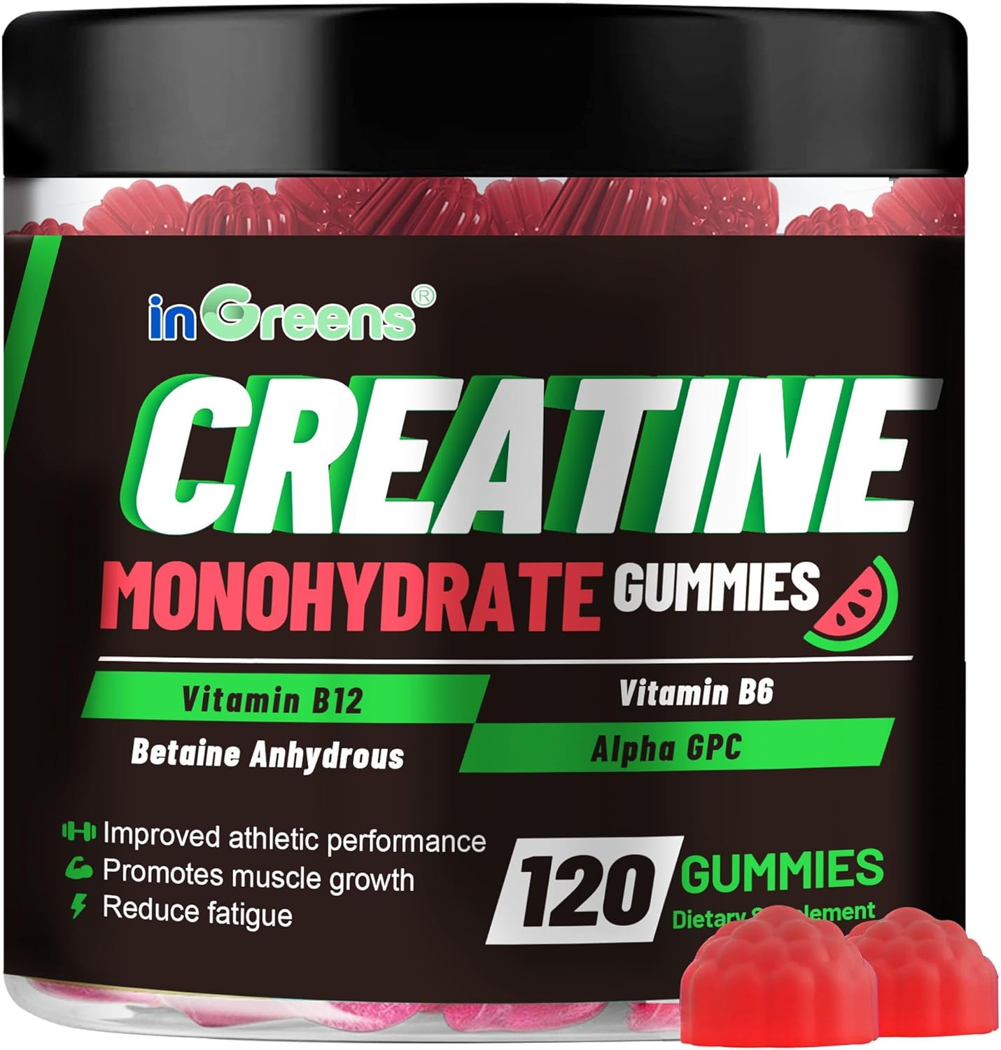 Creatine Monohydrate Gummies for Men & Women, 6G Creatine per Serving, Support Muscle Growth & Strength, Gluten-Free, Sugar Free, Watermelon Flavor, 120 Count image number 4