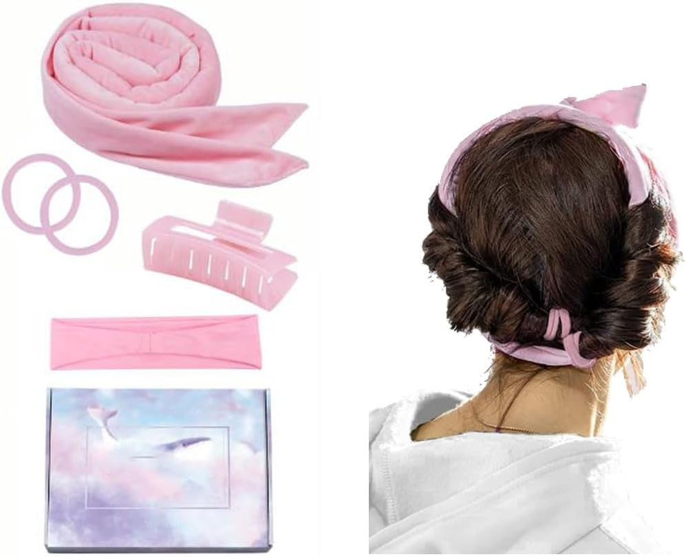 LATRAT Curler Curls without Heat, DIY Hair Curler Curling Band, Hairstyle Set for Medium Long Hair, Hair Clip & Scrunchies Gift for Girls and Women (Pink, One Size) image number 1