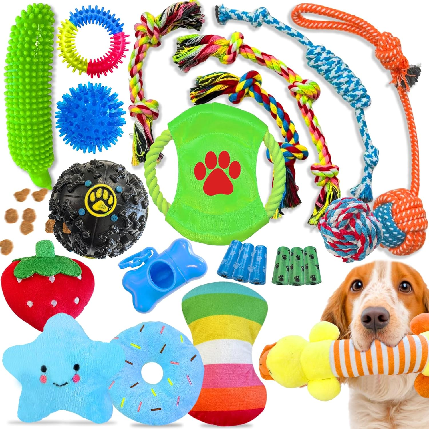 Sashion Dog Chew Toy - 23 Packs Interactive Puppy Dog Toys for Teeth Cleaning, Puppies Rope Knot Toy Treat Balls and Dog Squeaky Toys for Small/Medium/Large Dogs for Indoor/Outdoor Boredom Enrichment