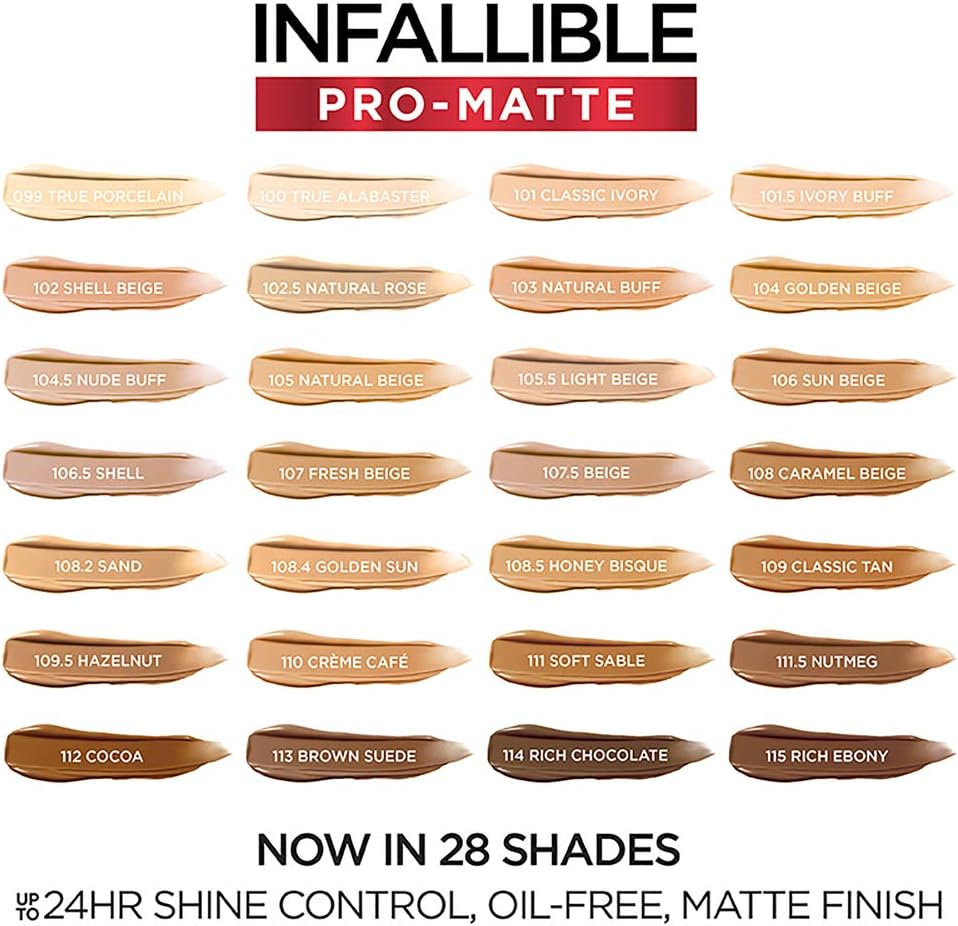 L'Or&eacute;al Paris Infallible Pro-Matte Foundation, Classic Ivory, 1 Fl. Oz. - 111 Soft Sable image number 5