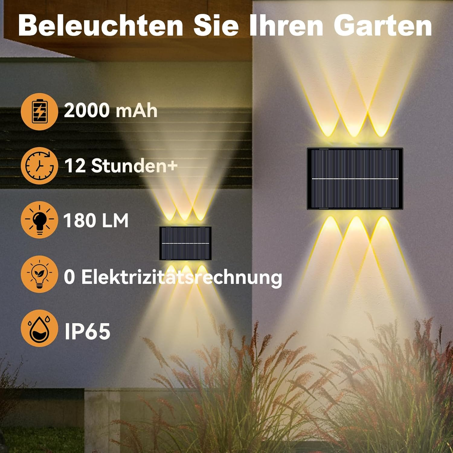 Talwei Solar Wall Light Outdoor up and down Lights Solar Light for Outdoor Use Warm White LED Lighting Waterproof Wall Light Wall Wireless Waterproof Fence (4, 6 Leds) image number 3