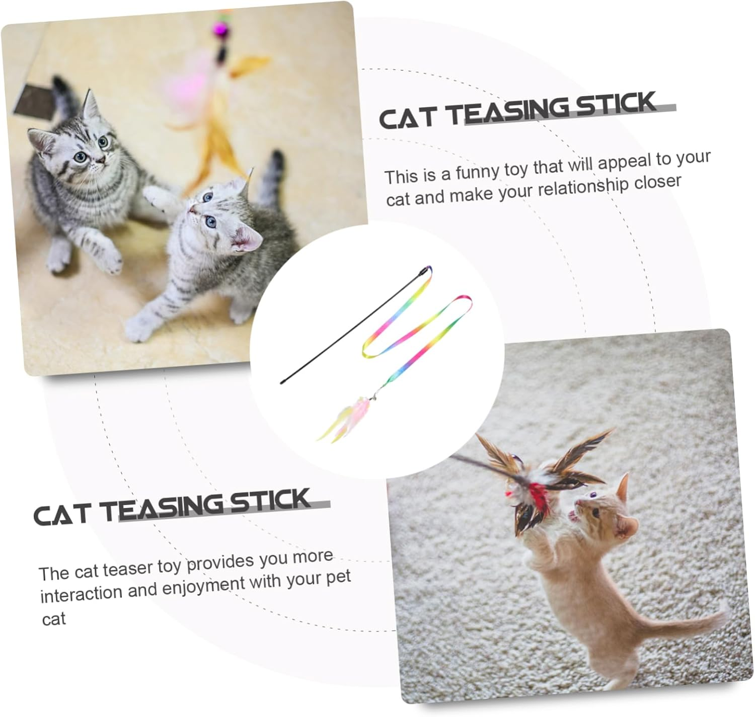 WEKAMOS 3Pcs Cat Teaser Wands Rainbow Satin Ribbon Lightweight Long Handle Cat Toys for Indoor Play and Exercise image number 6