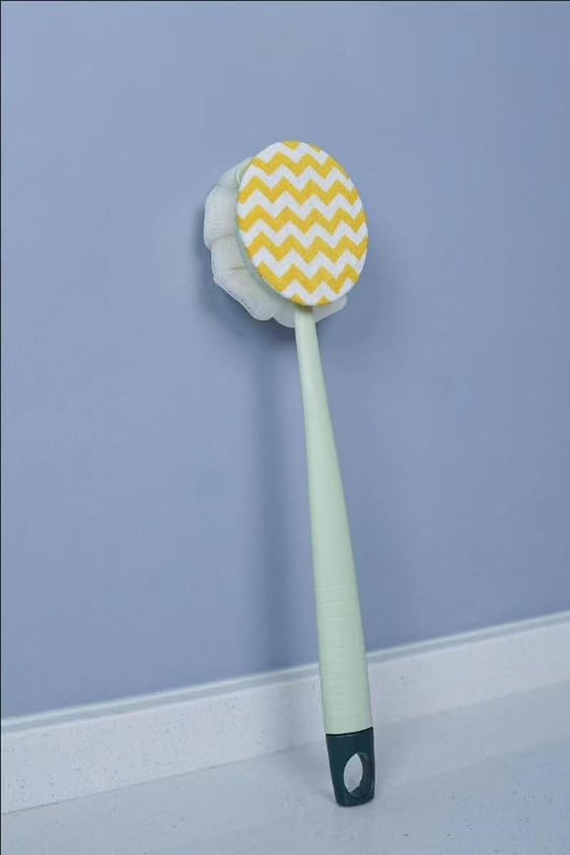 Long Handle Back Scrub Shower Net Sponge Double-Sided Shower Brush for Back Scrubbing, Soft Hair Long Handle Shower Brush for Skin Exfoliation Bath, Suitable for Wet or Dry Massage of Mane, Men and Women (Bathrobe Style Green) image number 3