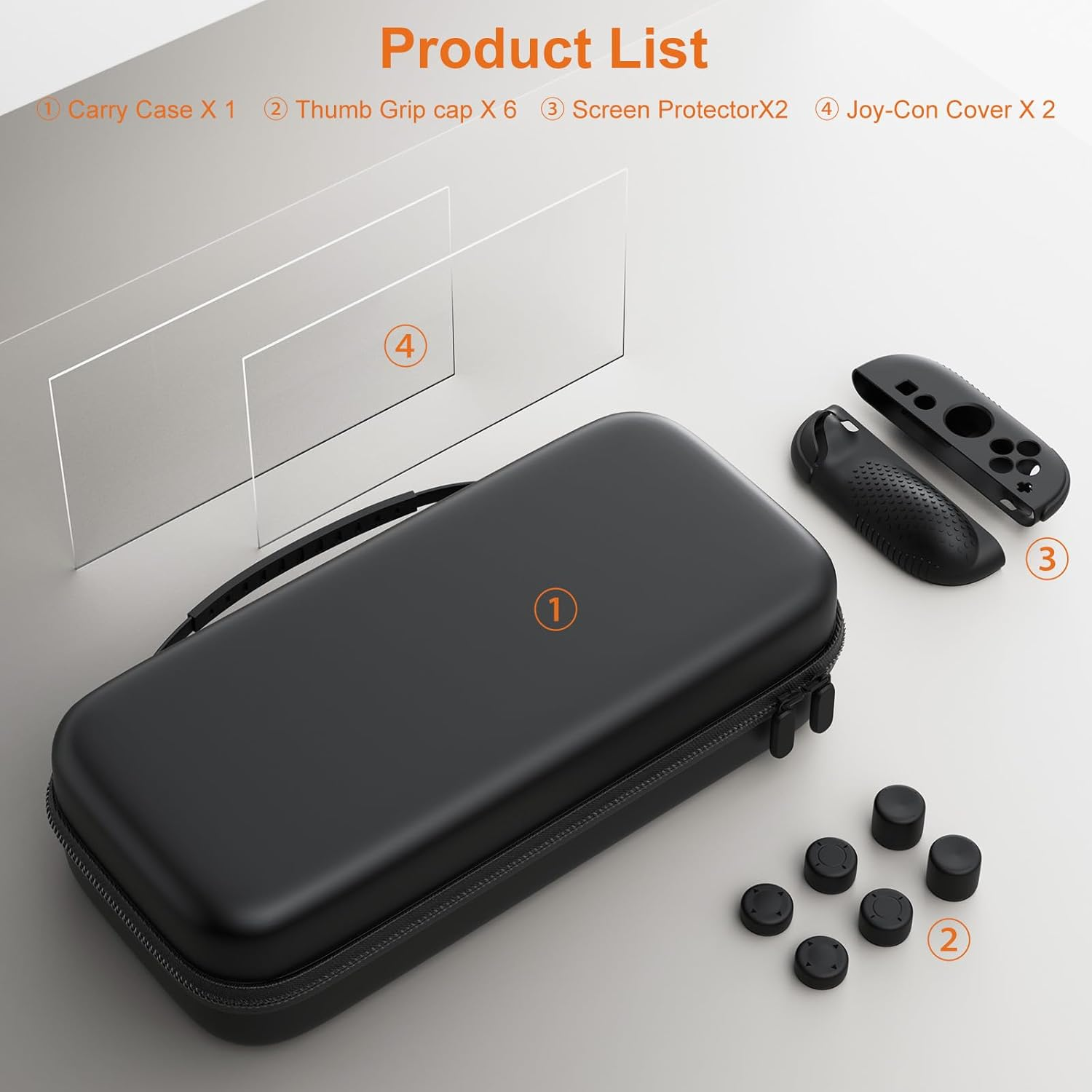 Protection Bundle for Nintendo Switch 2, Switch Accessories with Console Carrying Case, 2X Tempered Glass Screen Protectors, 2X Joy-Con Controller Cases, 6X Anti-Slip Thumb Grip Caps, All-In-One Travel Kit