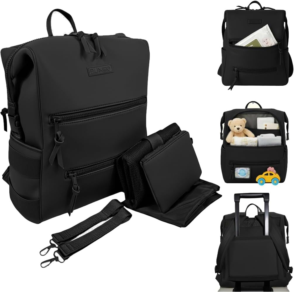 Lightweight Diaper Bag Backpack, Water-Resistant Neoprene Bag with Changing Pad, Stroller Straps, Wet Bag and Pouch