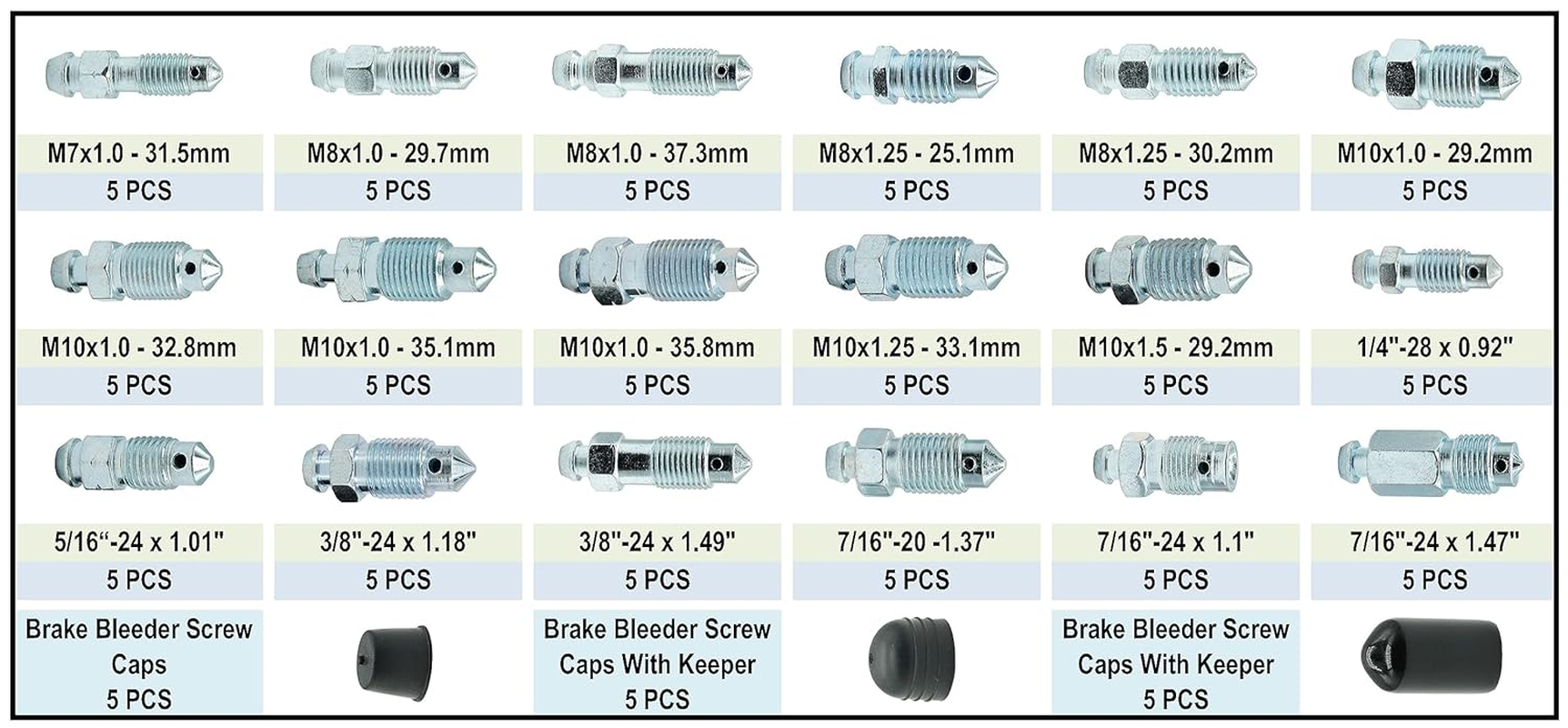 Dsnaduo 18 Types 90PCS Standard SAE & Metric Brake Caliper Screw, Brake Wheel Cylinder Screw Replace 30300 Brake Bleeder Screw Assortment, Bleeder Valve, Bleeding Screws, Bleed Kit image number 4