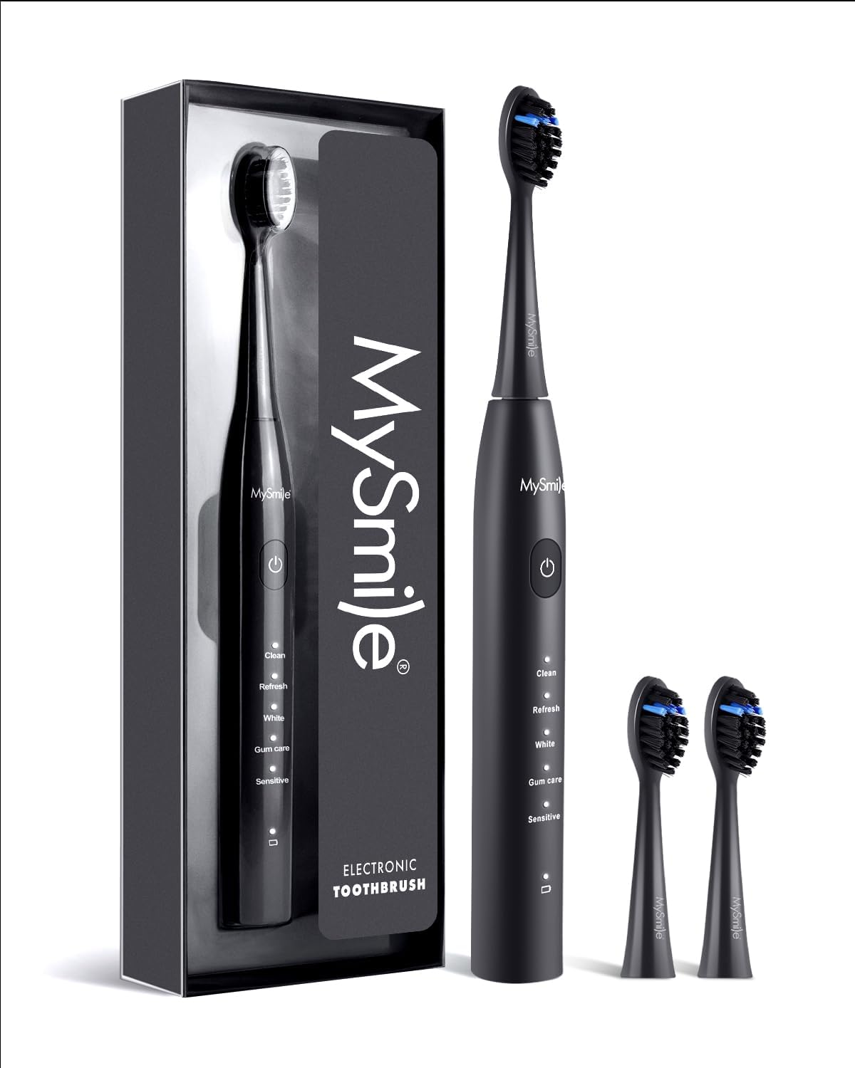 Mysmile DY156 Electric Toothbrush for Adults, Rechargeable Sonic Battery Toothbrush Portable with 3 Brush Heads, 2 Mins 5 Modes Smart Timer, 45000VPM, One Charge for 60 Days - Black