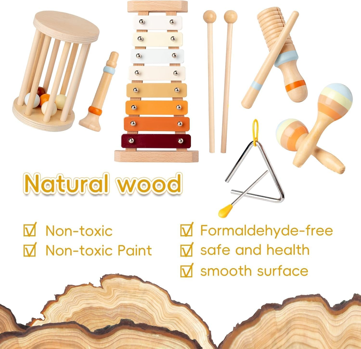 Sezhuol Toddler Musical Instruments, Montessori Wooden Percussion Instruments Toys for Kids, Musical Instruments Set for Kids, Kids Preschool Education Musical Toy, Gift for Boys Girls image number 4