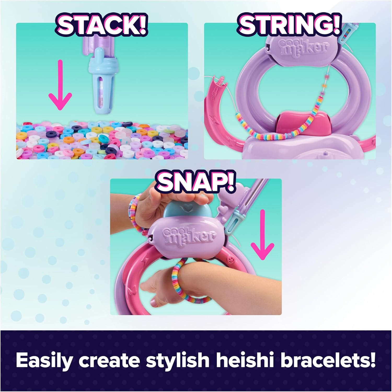 Cool Maker, Stack&rsquo;D Heishi Studio Bracelet Making Kit with Easy Beading Pen & over 1200 Beads for Bracelets, Makes 15, Arts and Crafts Kids Toys for Girls Ages 7 and Up