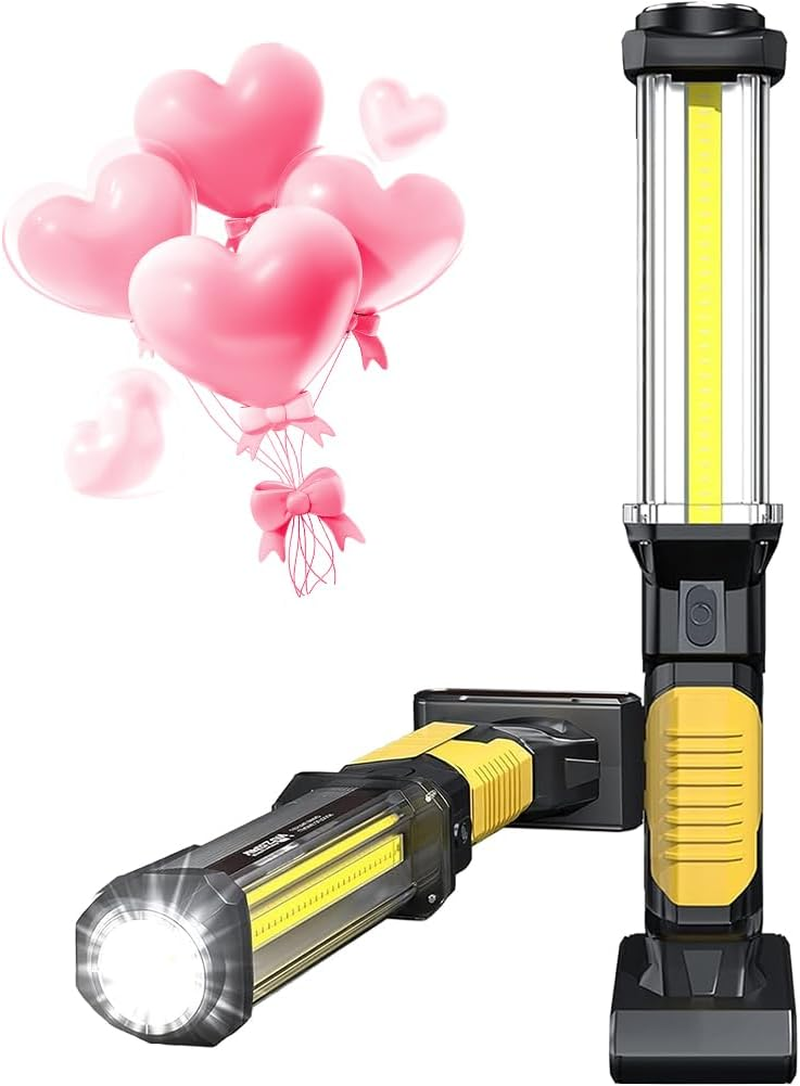 ​​WARSUN Rechargeable 1500LM COB LED Work Light - Magnetic Hands-Free Trouble Light with Hook, IPX4 Waterproof for Garage Repair, Emergency | Tool Gifts for Men (Yellow)​ image number 6