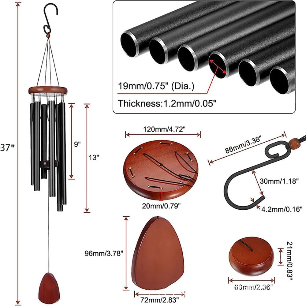 Heatunk 37-Inch Aluminum Wind Chimes for Serene Outdoor Zen Atmosphere - Classic Black, Perfect Garden and Patio Decor with Wind Catcher - Ideal Unisex Gift image number 4