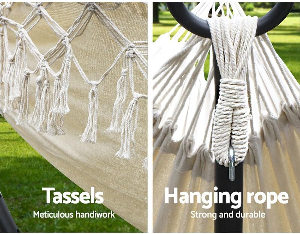 Gardeon Hammock, 2 Person Bed Portable Camping Swing Hanging Chairs Hammocks Patio Backyard Porch Outdoor Indoor Furniture, 150Kg Capacity Handcrafted Tassels Beige