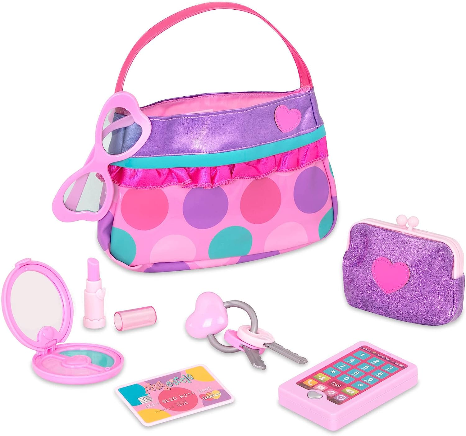 Play Circle by Battat &ndash; Princess Purse Style Set &ndash; Pretend Play Multicolor Handbag and Fashion Accessories &ndash; Toy Makeup, Keys, Lipstick, Credit Card, Phone, and More image number 4