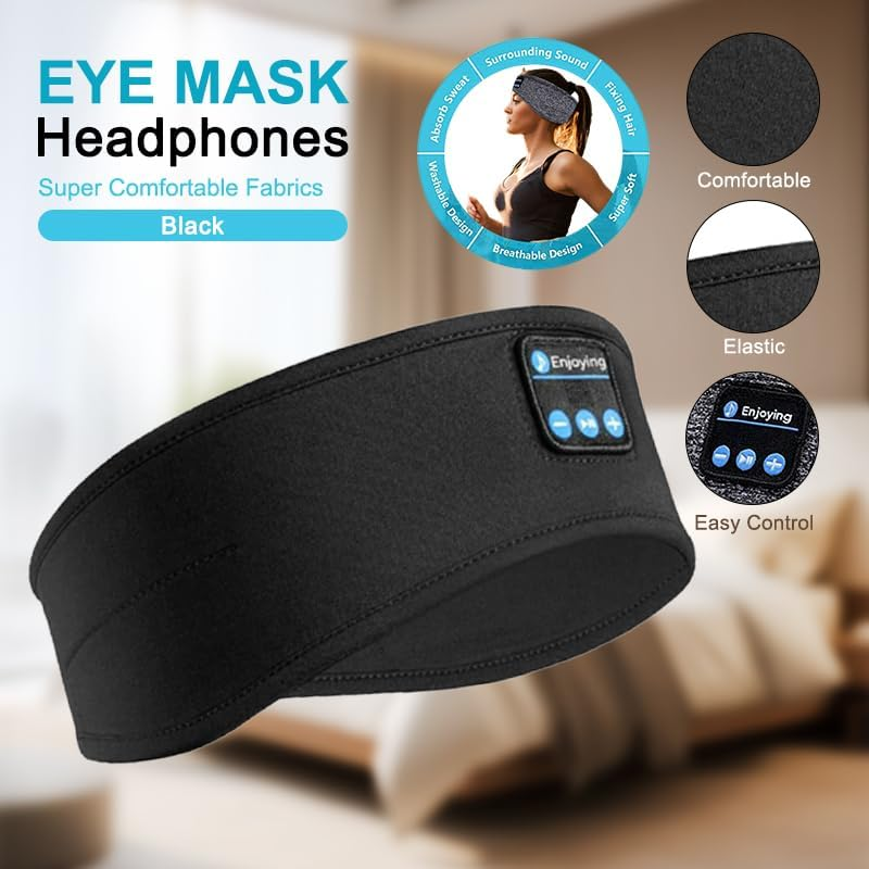 Leona Co Sleep Headphones Bluetooth 5.2 Headband, Sports Wireless Earphones Music Sleeping Eye Mask Earbuds with HD Stereo Speaker for Mom Women Teen Running Cool Gadgets Unique Gifts (Black)