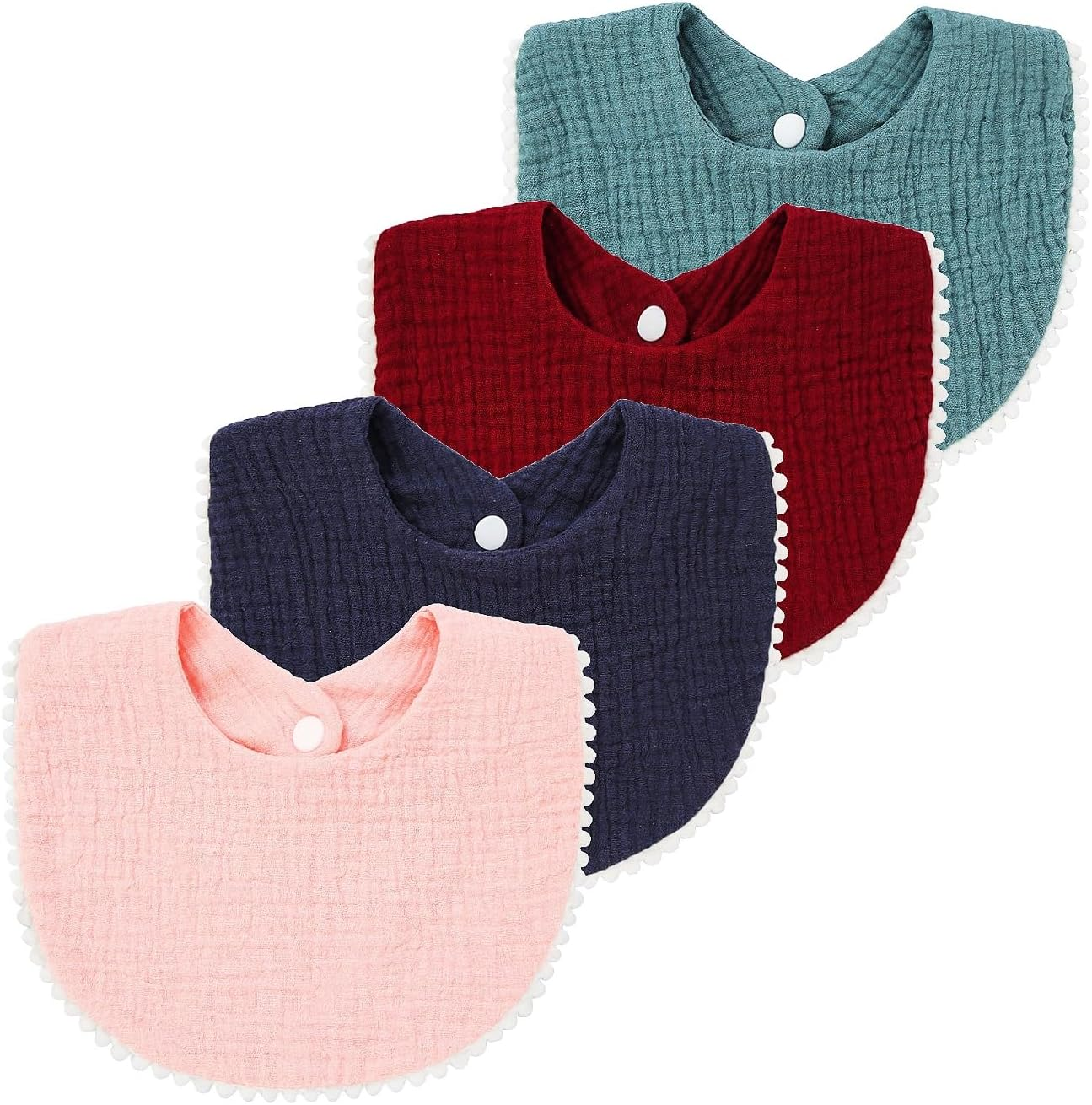 Nishine 4 Pack Muslin Baby Drool Bibs,Toddler Boys Girls Cotton Drooling Bibs,Feeding Teething Bibs with Snap