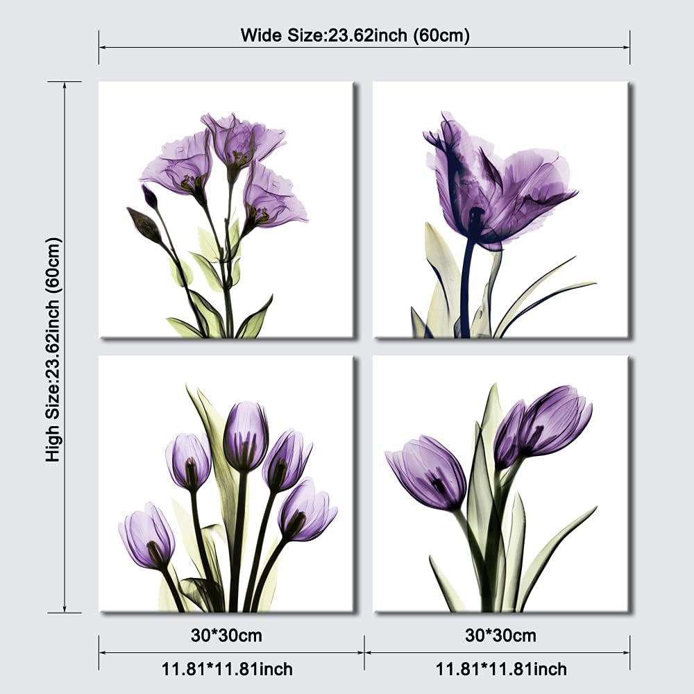 Pyradecor Elegant Purple Flickering Flower Canvas Prints Wall Art Grace Floral Pictures Paintings for Living Room Bedroom Office Home Decorations 4 Panel Modern Abstract Gallery Wrapped Giclee Artwork image number 2
