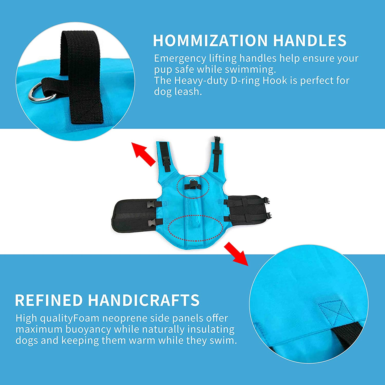 Snik-S Dog Life Jacket- Preserver with Adjustable Belt, Pet Swimming Shark Jacket for Short Nose Dog (Pug,Bulldog,Poodle,Bull Terrier,Labrador) (XS, Blue) image number 6