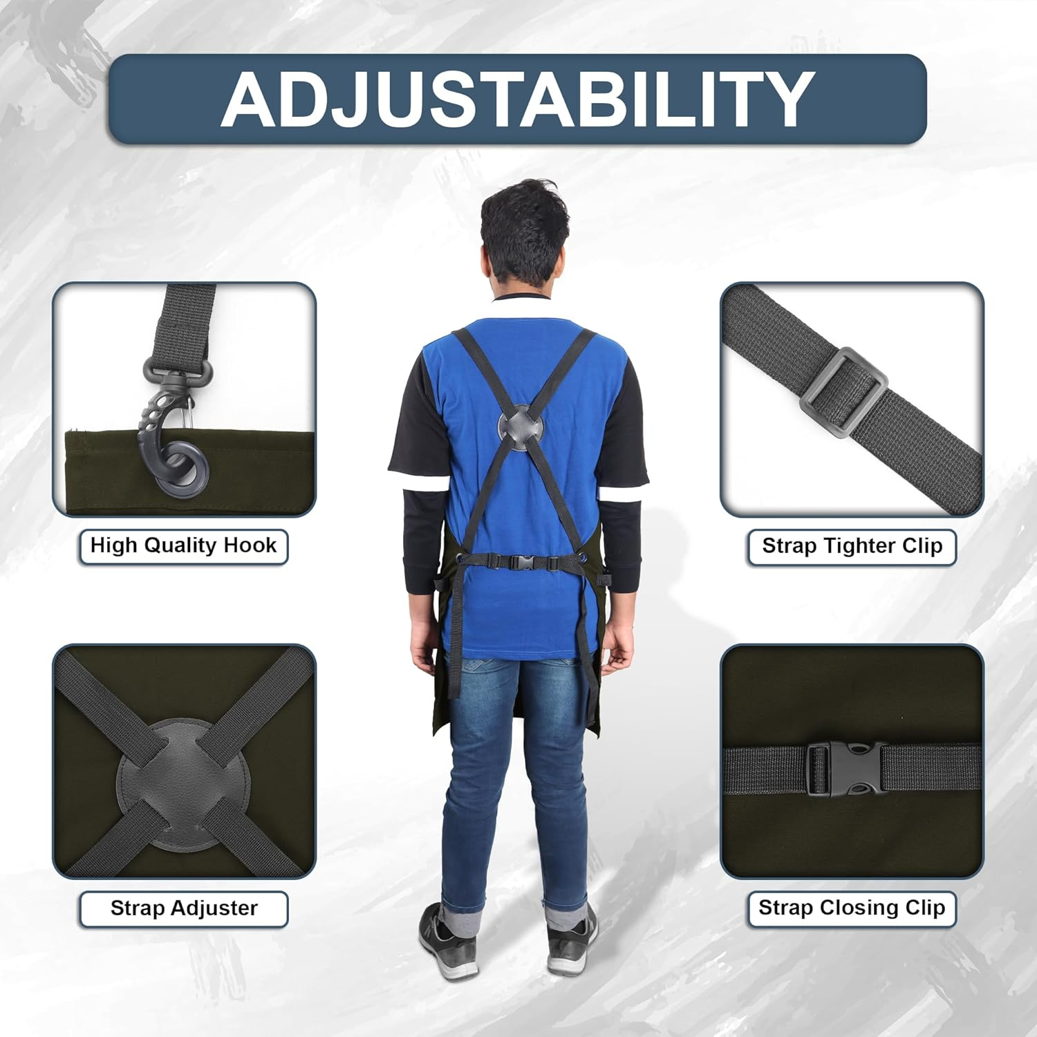 Premium Multi-Use Cotton Canvas Apron &ndash; Durable 10Oz Adjustable Aprons for Cooking, BBQ, Crafting with Pockets, Brass Hardware, Aprons for Women and Men, Chef Apron, Waterproof Apron - Blue image number 6