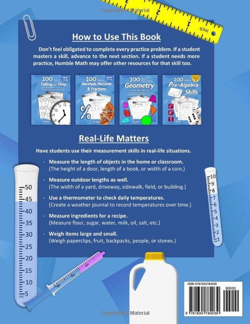 Humble Math &ndash; Measurement Basics: (With Answer Key) U.S. Customary & Metric System Measuring Book | Learn to Measure | Unit Conversions | Metric ... Workbook - 100 Practice Pages (Ages 9+)
