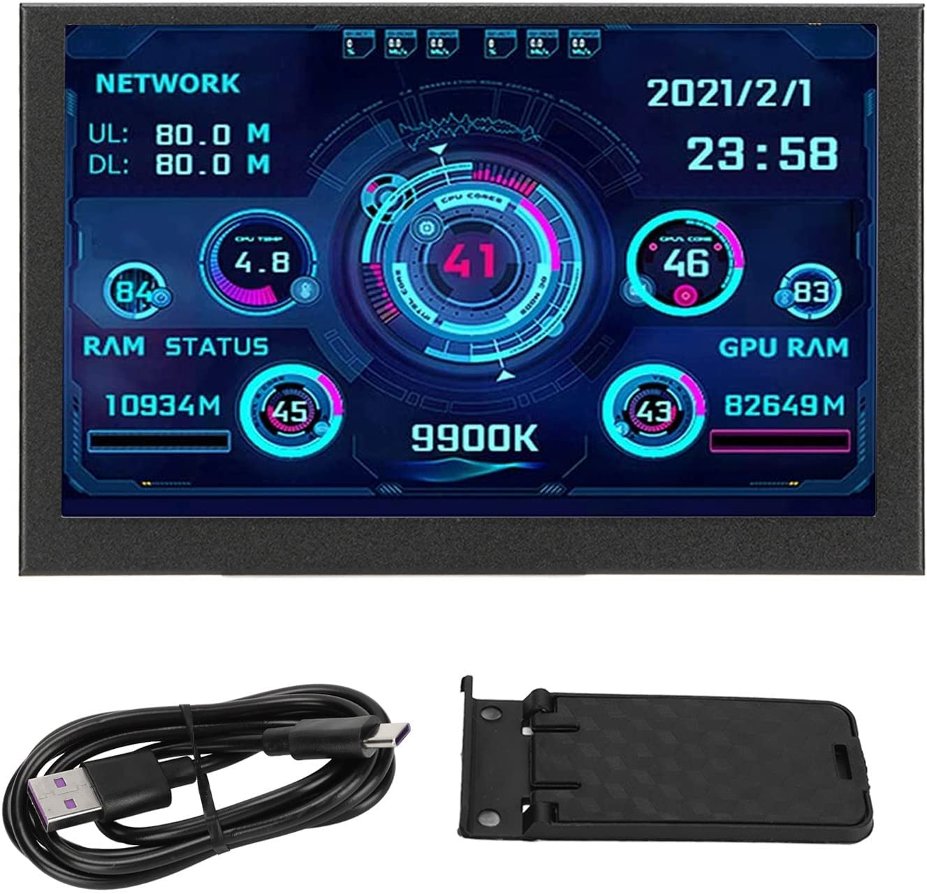 Computer Temp Monitor, 5 Inch 800X480 IPS USB Type C Computer Temperature Display for AIDA64 PC CPU GPU Data Monitor Temperature Display, PC Sensor Panel Display image number 1