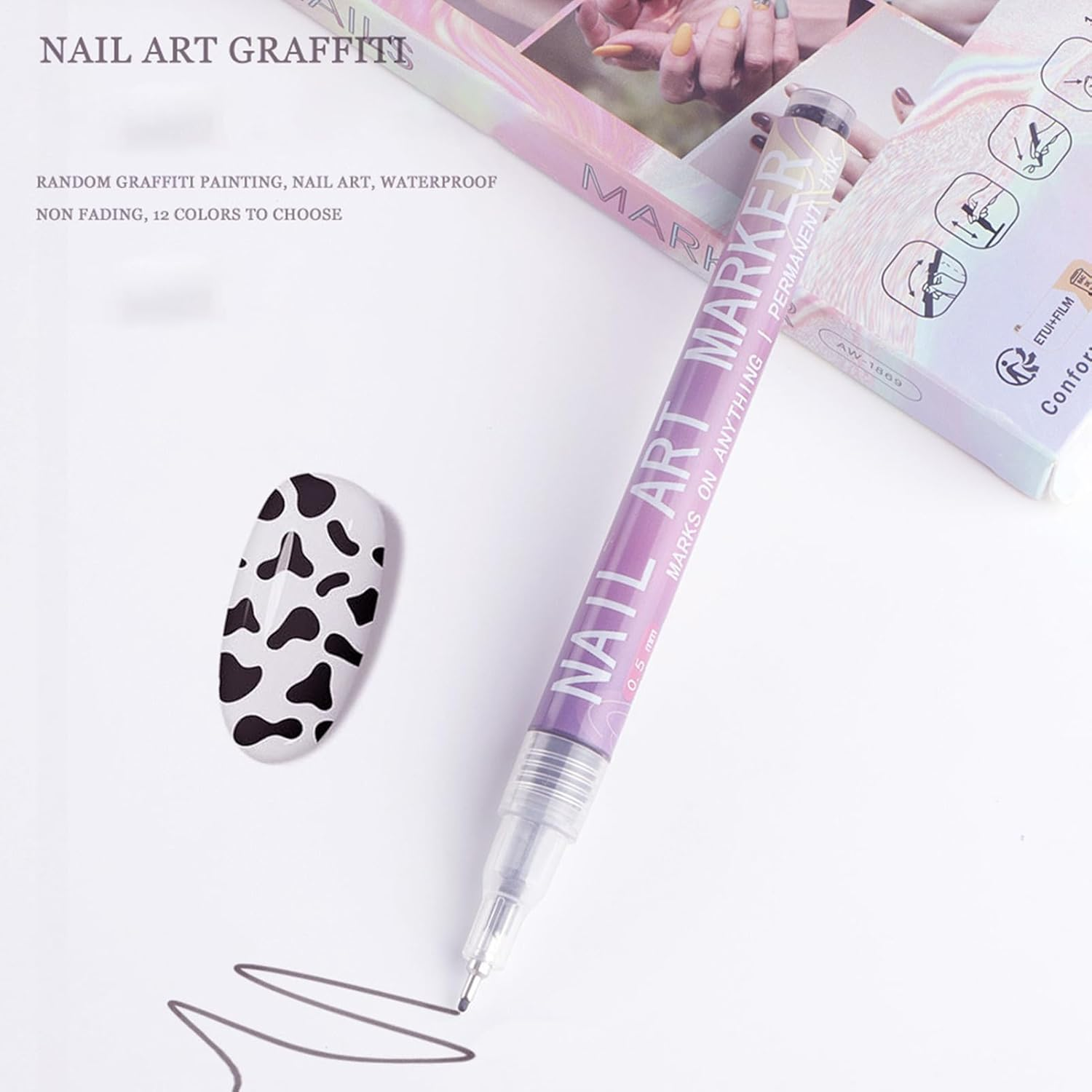 Nail Drawing Pen,12 Colors Waterproof Manicure Art Painting Polish Kit | Manicure Tools Nail Design Kit for Professionals, Beginners, Women, Girls image number 1