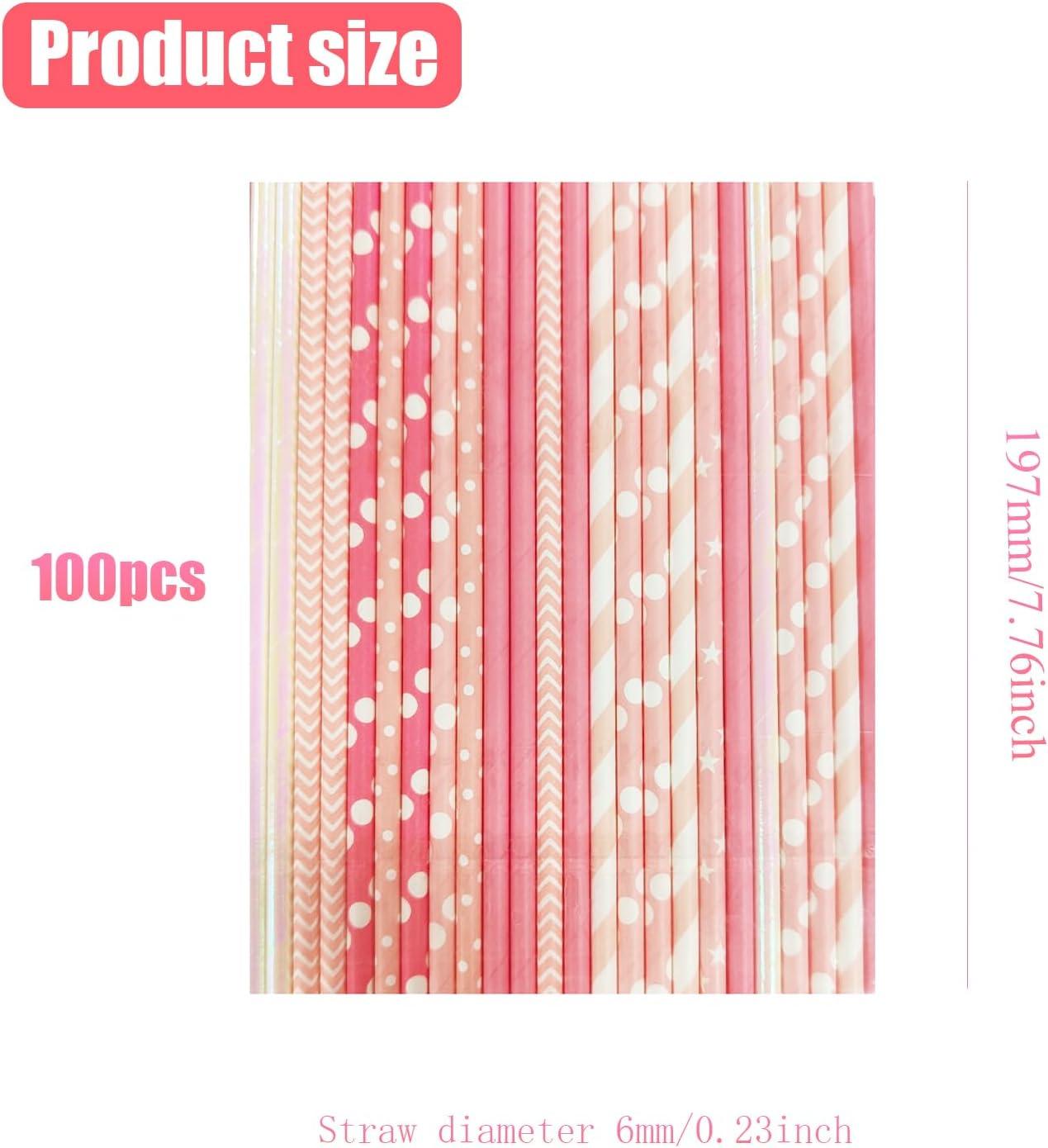 100 Pcs Paper Drinking Straws, Biodegradable Paper Straws for Juice, Shakes, Cocktail, Coffee, Milkshakes, Soda, Smoothies (A)