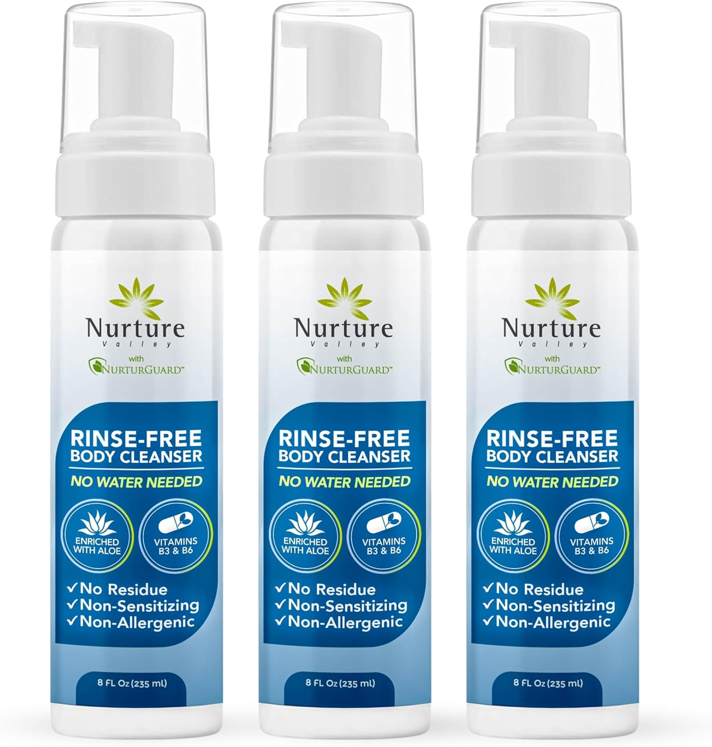 Nurture Rinse Free Waterless Foaming Cleanser | Women, Camping, Elderly & Hospital Care | Waterless Shower & Bath Wash W/Aloe for Sensitive Dry Skin image number 2