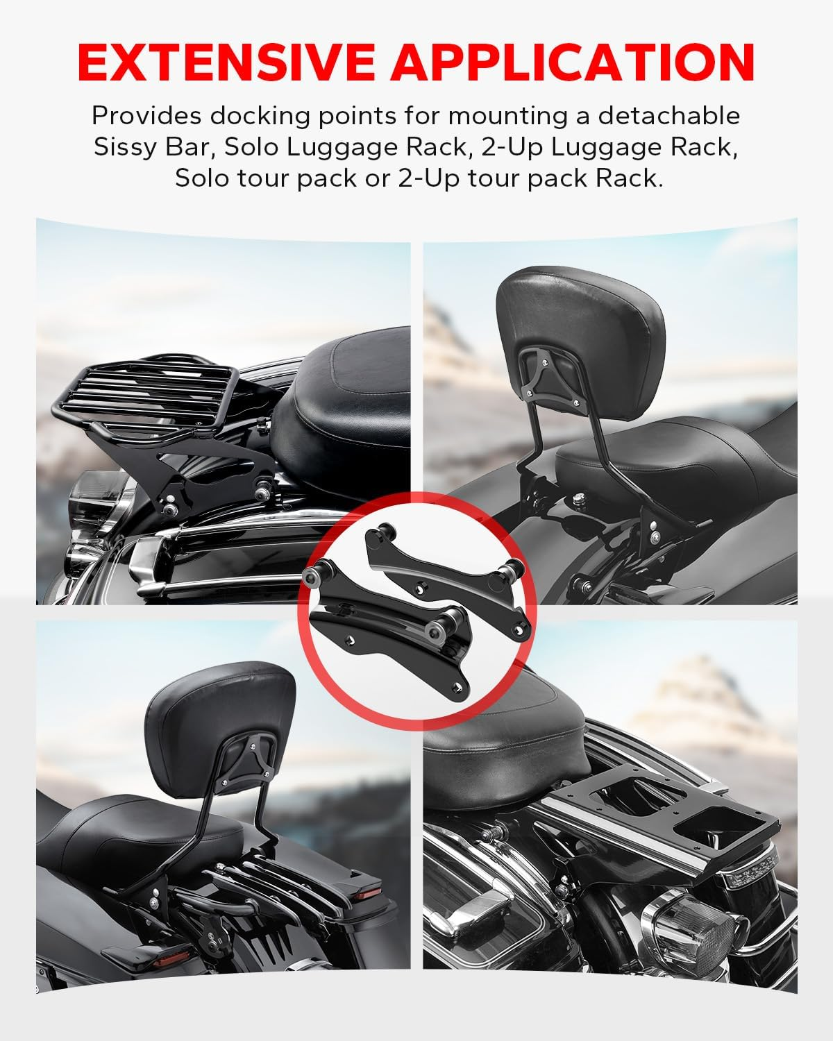 Vivid Black Metal 4 Point Docking Hardware Kit for Harley Road King Street Glide 2014-2017 - Chrome image number 7