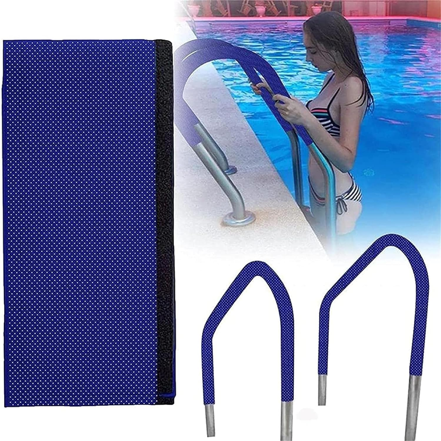 304 Stainless Steel Pool Rail with 4Ft Blue Grip Cover - Swimming Pool Handrail for Steps and Stairs - Complete Mounting Accessories Included image number 3