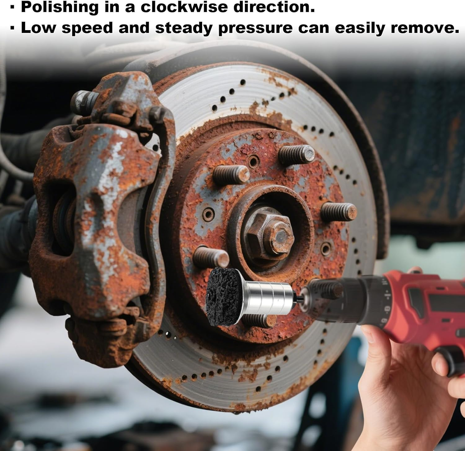 Wheel Hub Cleaning Kit, Brake Stud Surface Cleaner Tool Includes 1 Cleaning Head 1 Adapter & 3 Pads Fits 1/2" Impact Wrenches and Power Drills image number 4