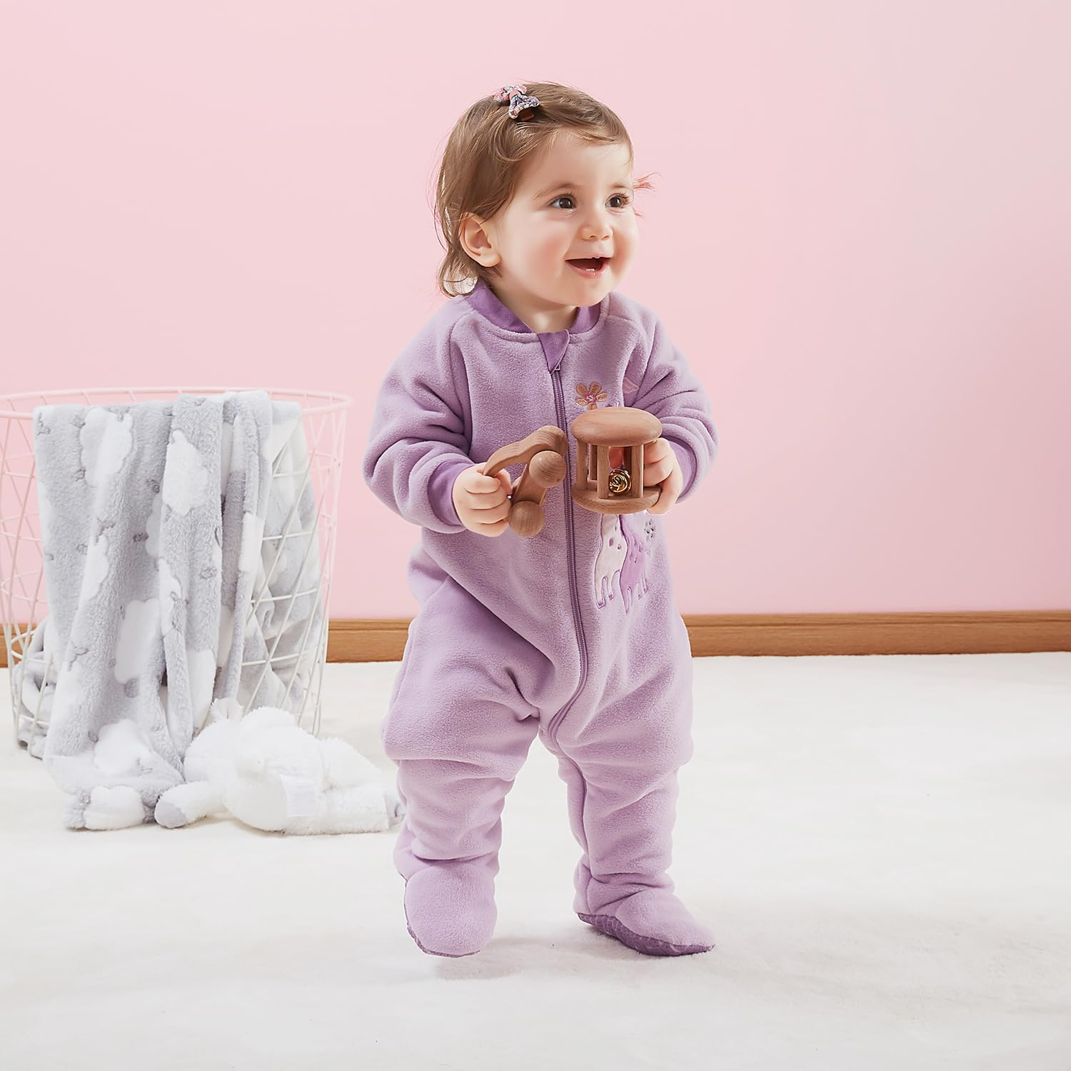 Snugtime Lined Polar Fleece Sleep Suit, Giraffe, Size 0 image number 2