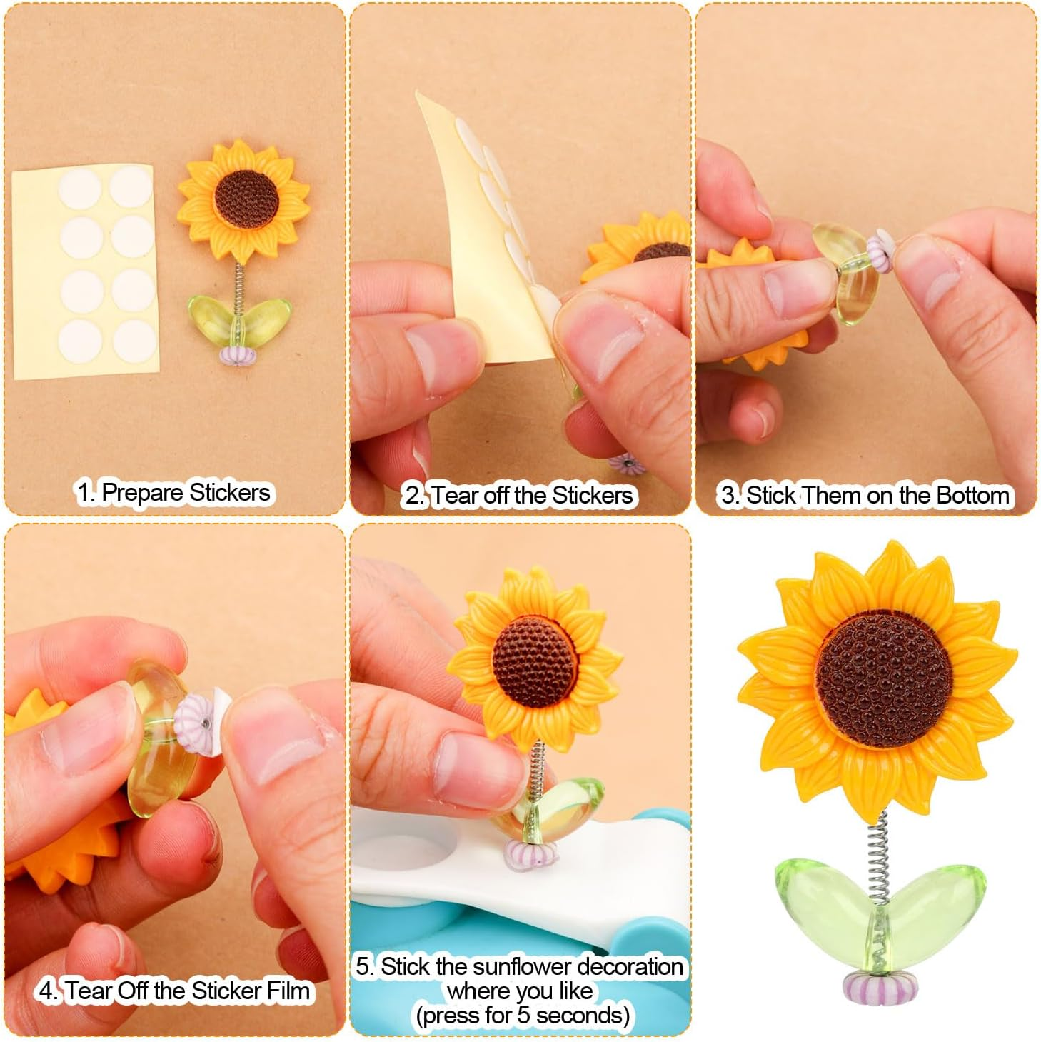 NQEUEPN 10Pcs Sunflower Car Decors, Bobble Heads for Car Dashboard Ornament Decorations Accessories for Interior image number 5