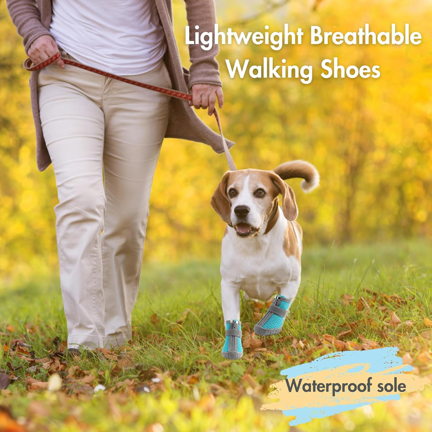 4PCS Dog Boots - Lightweight Breathable Shoes with Waterproof Anti-Slip Soles, Adjustable Hook and Loop, for Small to Large Dogs, Green (#4) image number 4