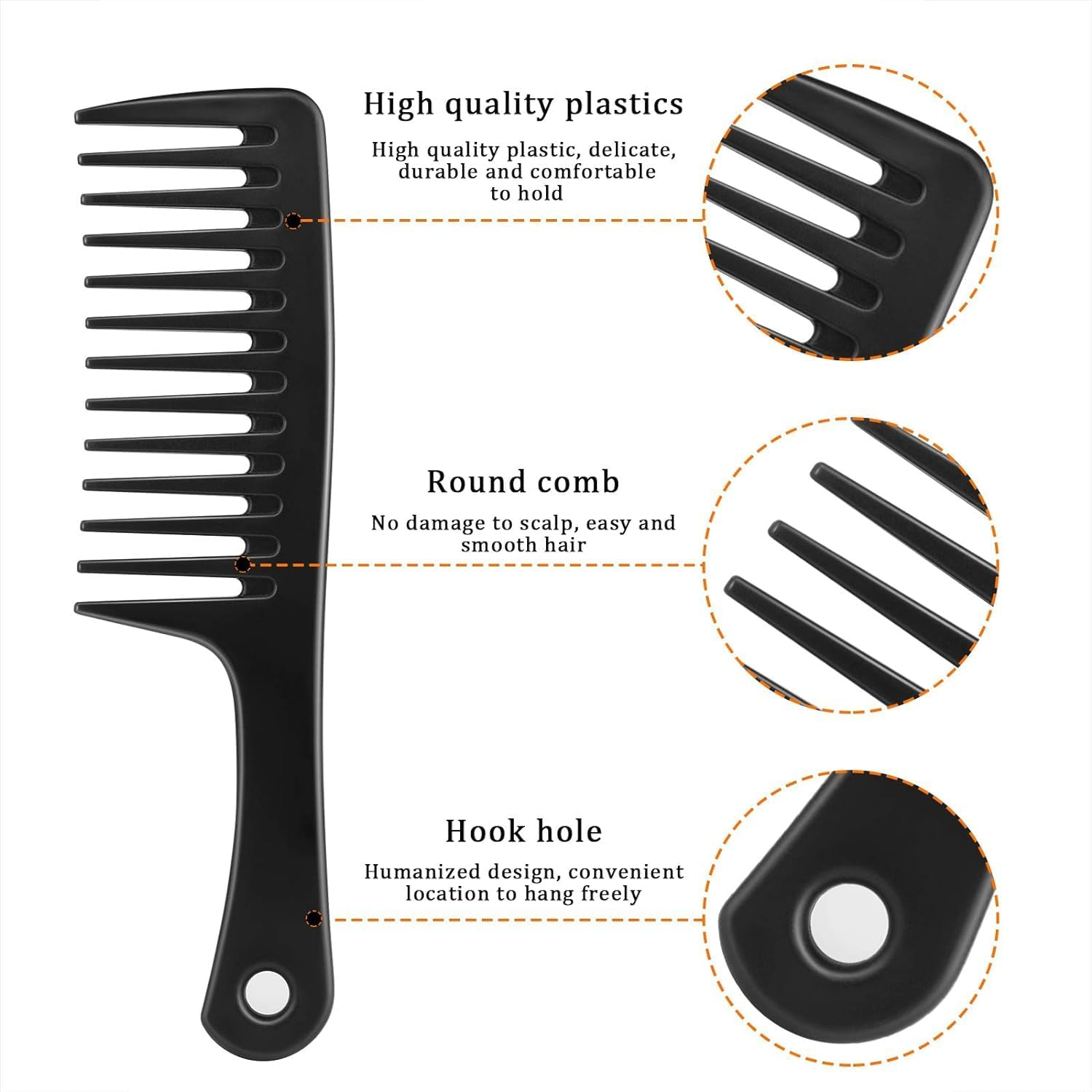 Wide Tooth Detangling Large Comb for Women, 2Pcs Large Hair Detangling Comb Wide Tooth Comb,Wide Tooth Comb Detangling Hair Comb,Wide Teeth Hair Comb Detangling Comb,Wide Tooth Detangling Comb - Black And Pink image number 5