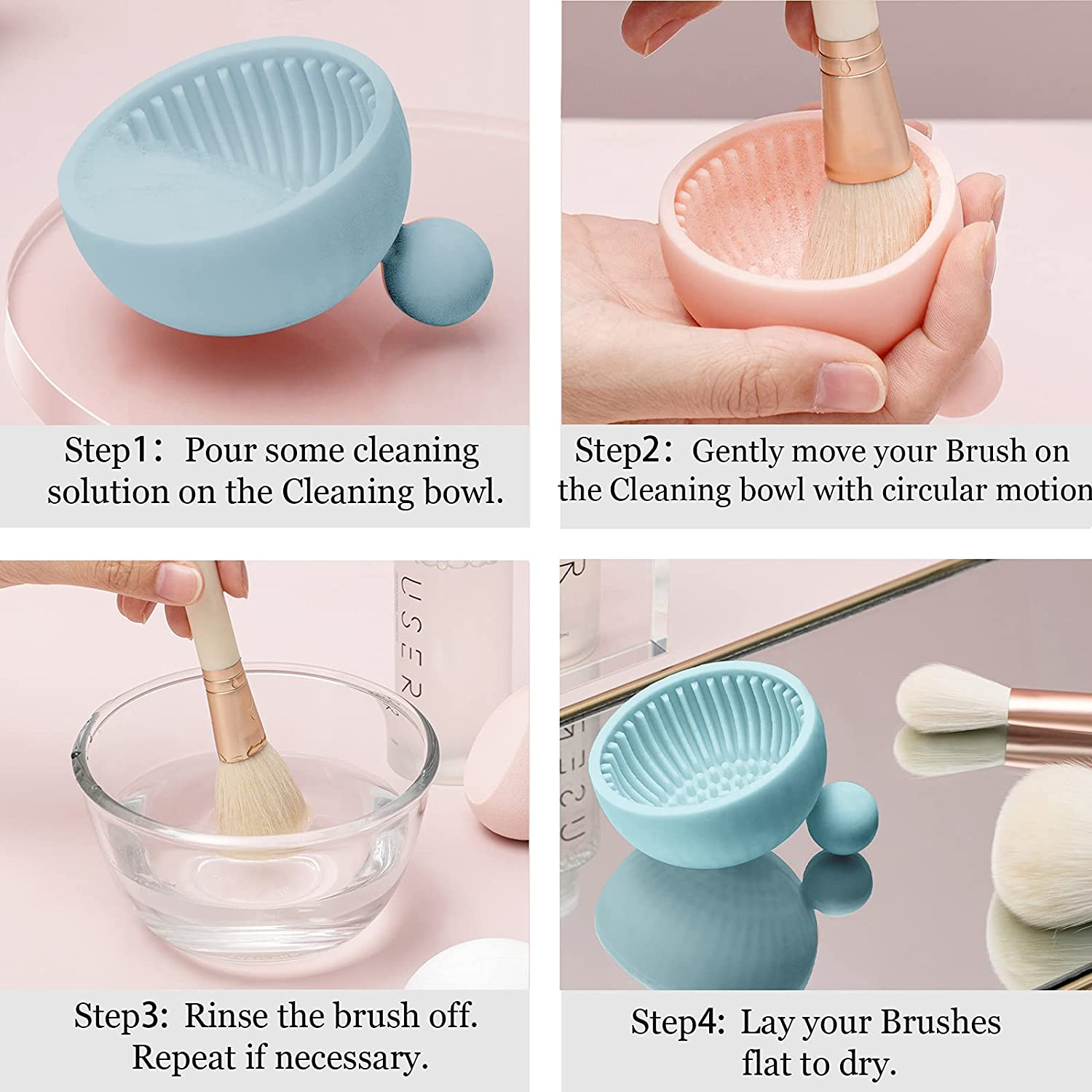 Makeup Brush Cleaner Mat，Silicone Make up Cleaning Brush Scrubber Bowl Portable Washing Tool Cosmetic Brush Cleaners for Gir，Easy Clean image number 5
