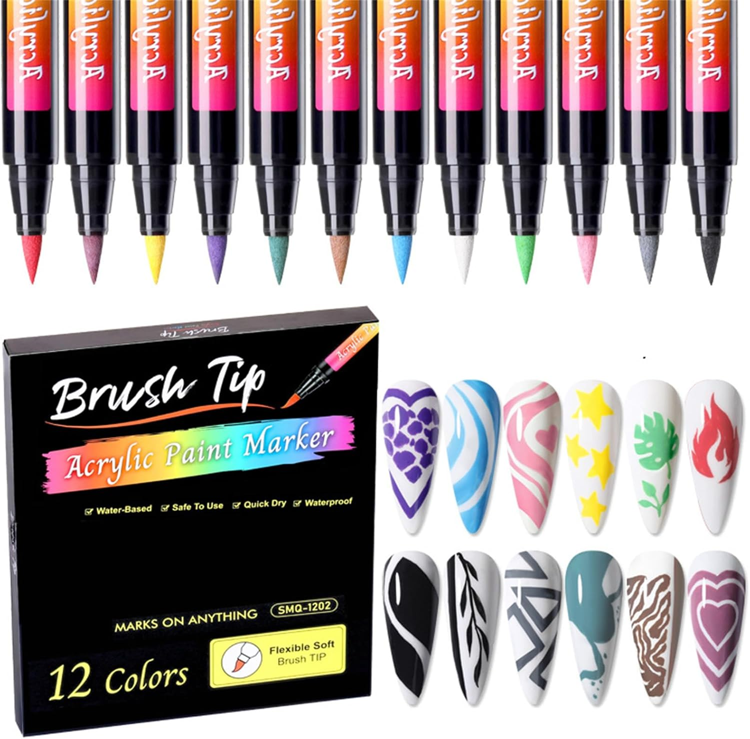 Roseflower 12 Color 3D Nail Art Pens Set, Acrylic Paint Pens,Nail Art Painting Pen Nail Art Graffiti Pen Quick-Drying Waterproof Nail Point Graffiti Dotting Pen for Nail DIY Dot Line Flower Pattern#2