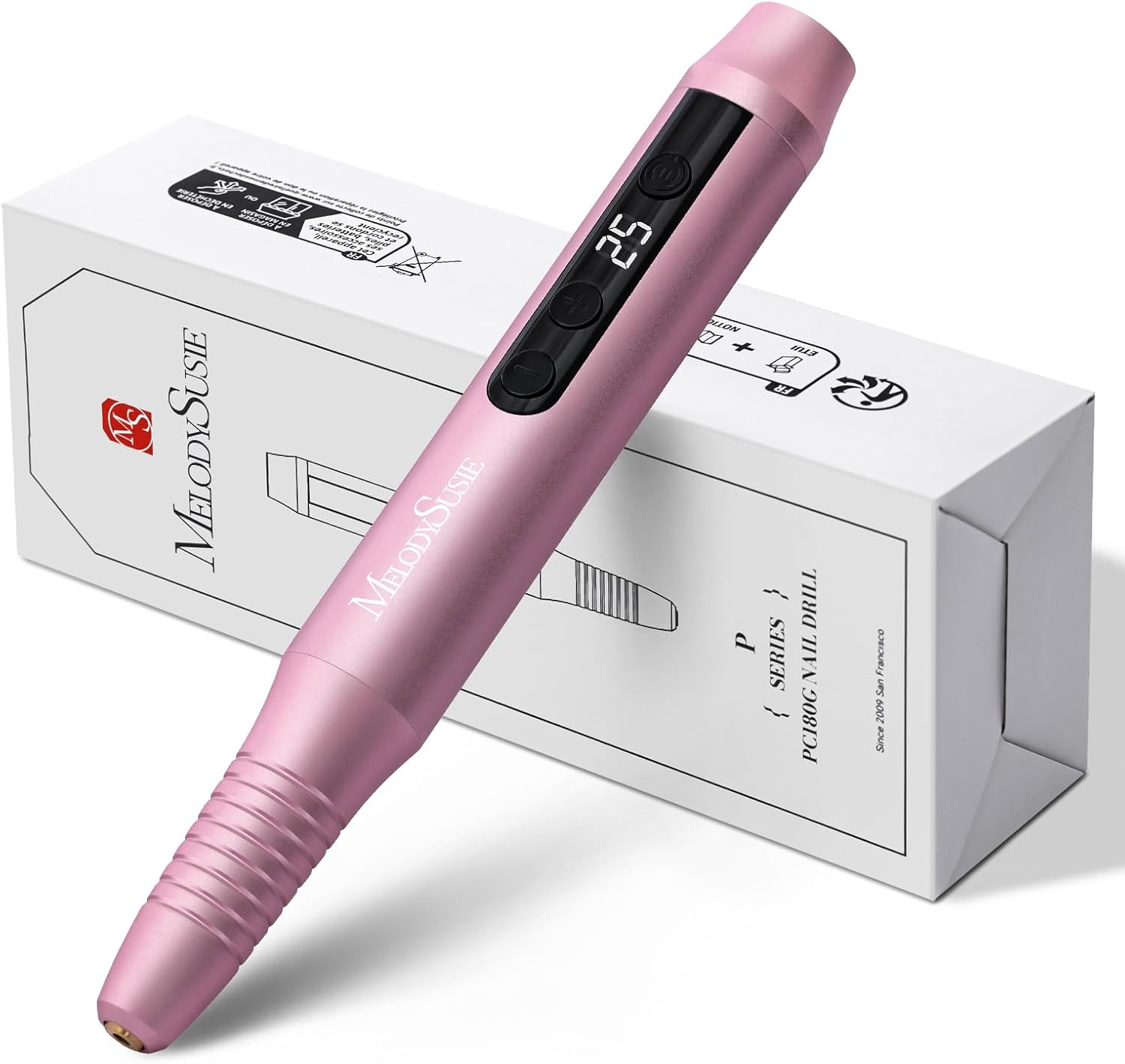 Melodysusie Electric Nail Drill,Cordless Nail File for Acrylic Gel Nails,Pc180G 25,000RPM Professional Portable Nail Drill Efile Manicure Pedicure Polishing Tool with Nail Drill Bits,Sanding Bands