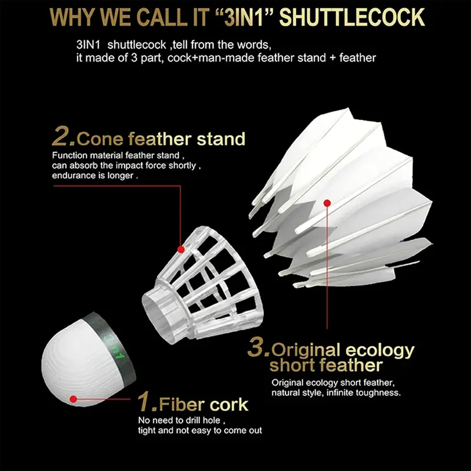 SPPHONEIX 12-Pack Goose Feather Badminton Shuttlecocks with High Durability 3 in 1 Badminton Balls Model D1 image number 4