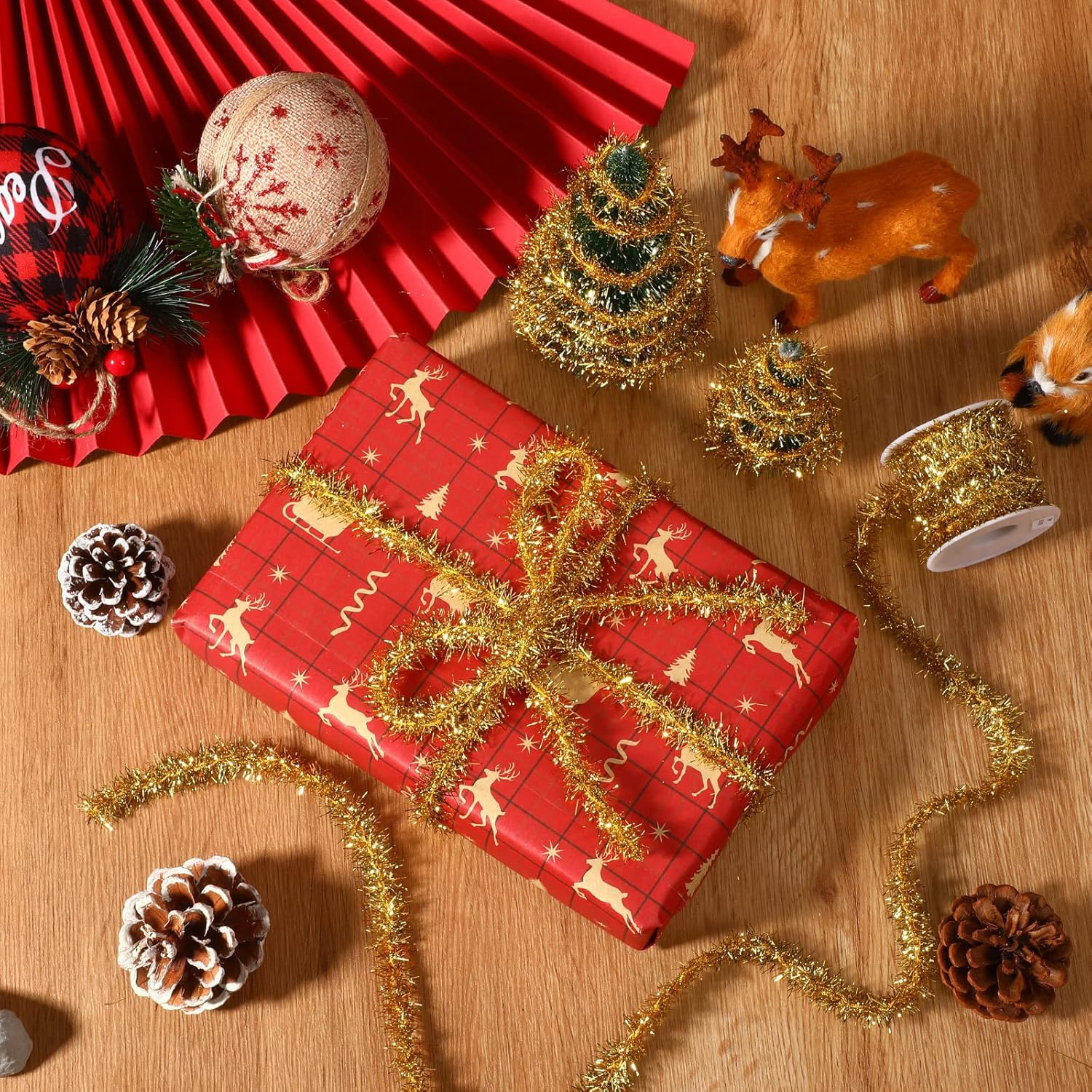 60 Yard Christmas Tinsel Garland Colorful Glitter Christmas Garland Thin Metallic Tinsel Garland Tinsel Wire Christmas Ribbon for Christmas Wedding Birthday (Gold) image number 6